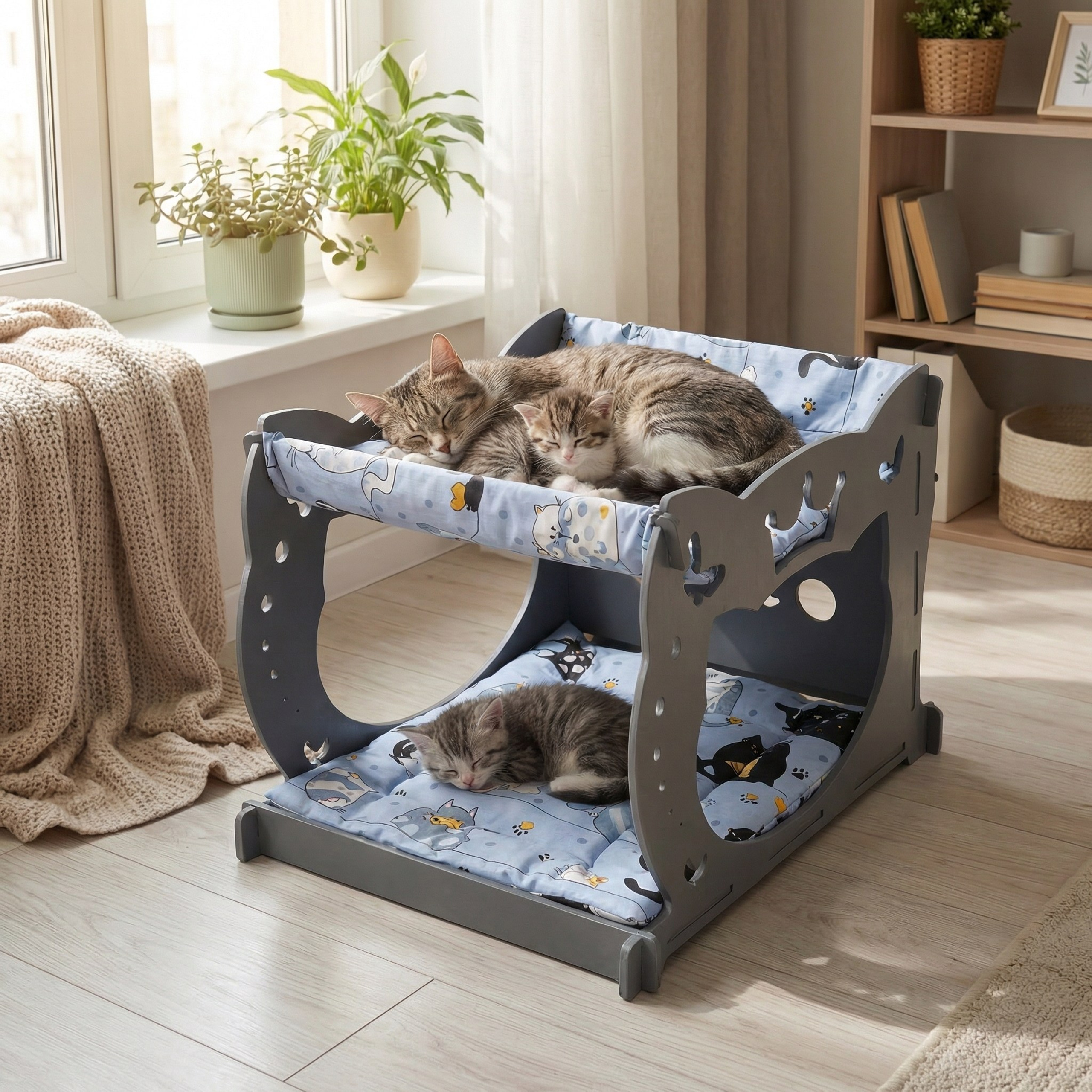 Домик-гамак двухуровневый для питомцев серый. Murstyle