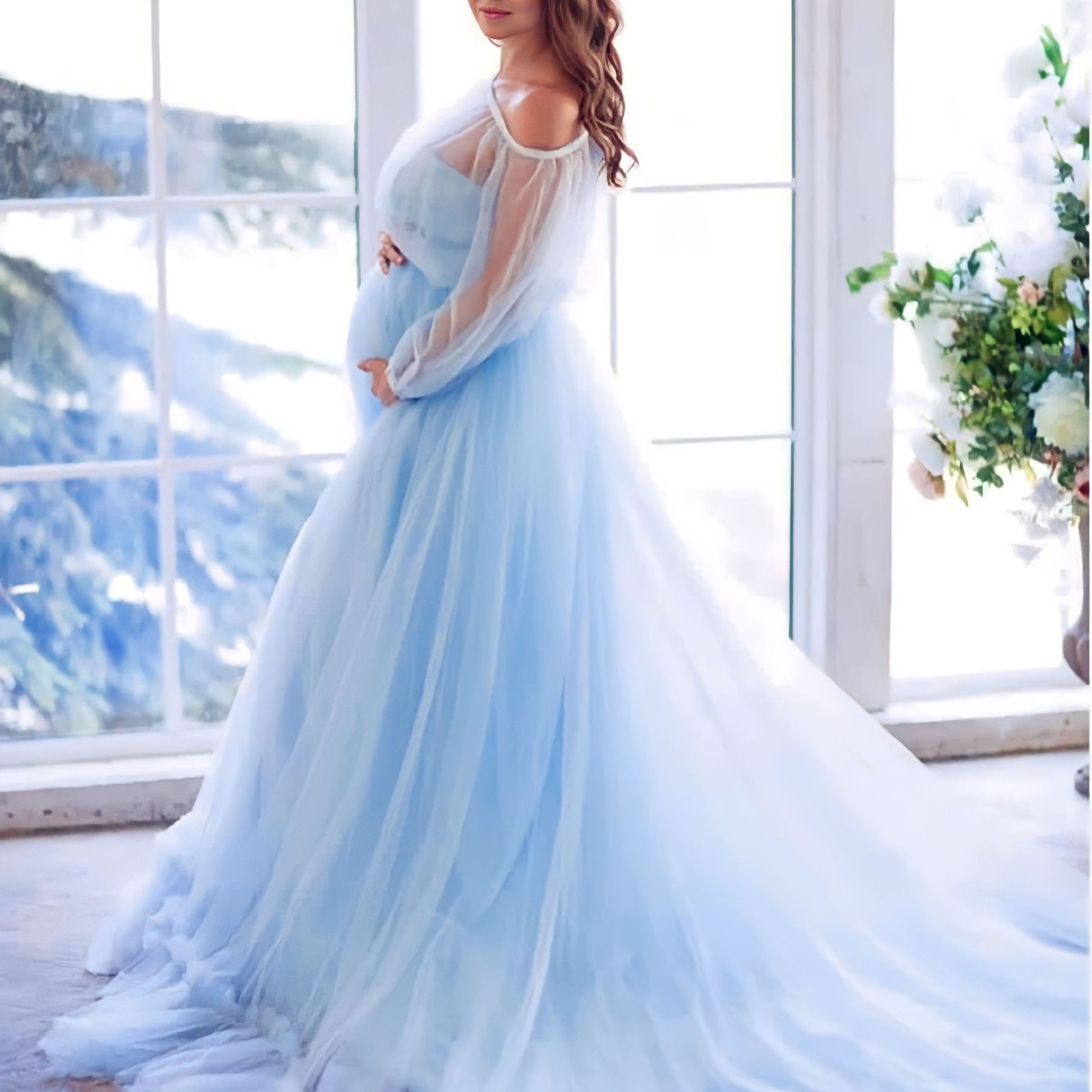 Люпин. Фатиновое пышное по шлейфом. Размер до 52 (54)