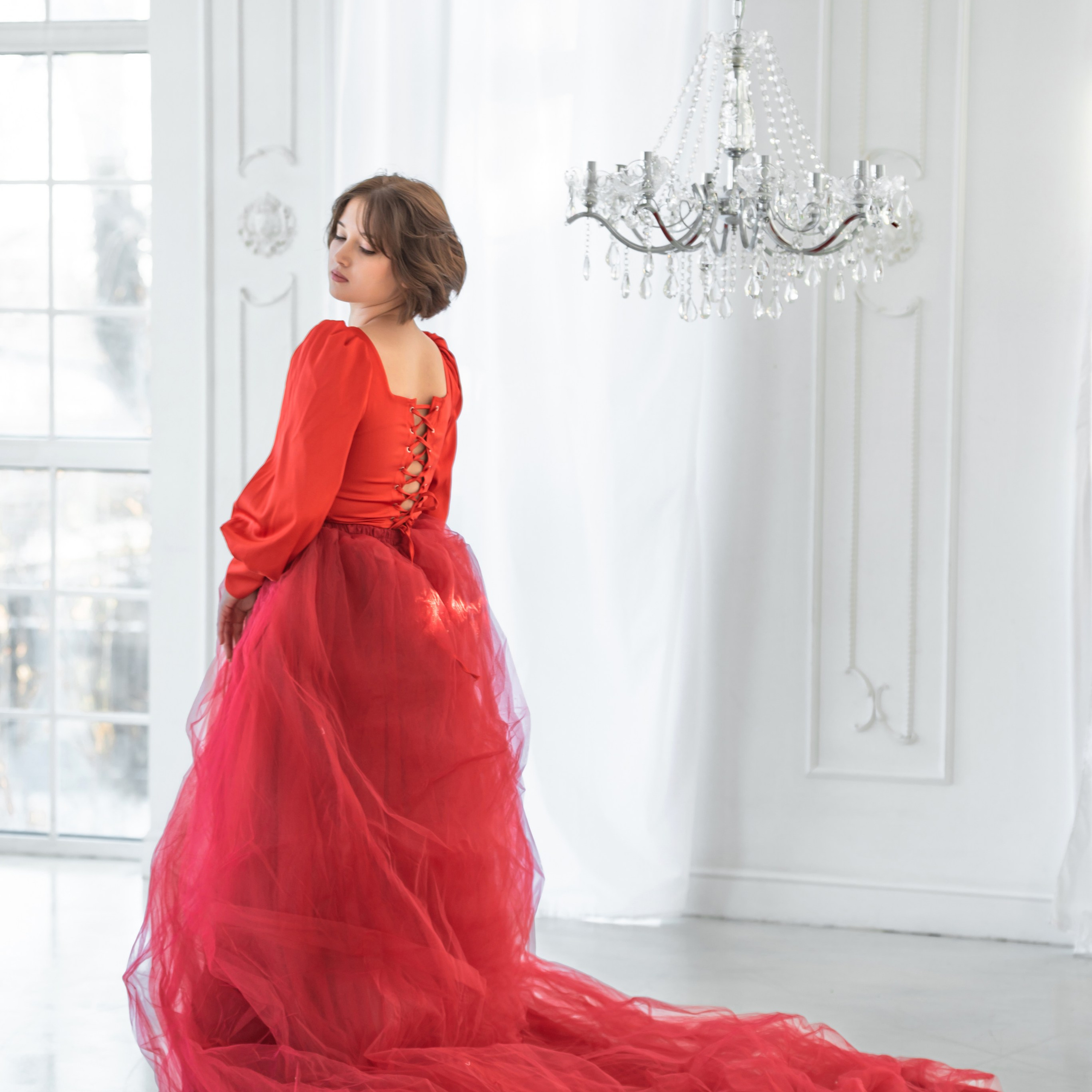 Юбка фатиновая со шлейфом на резинке