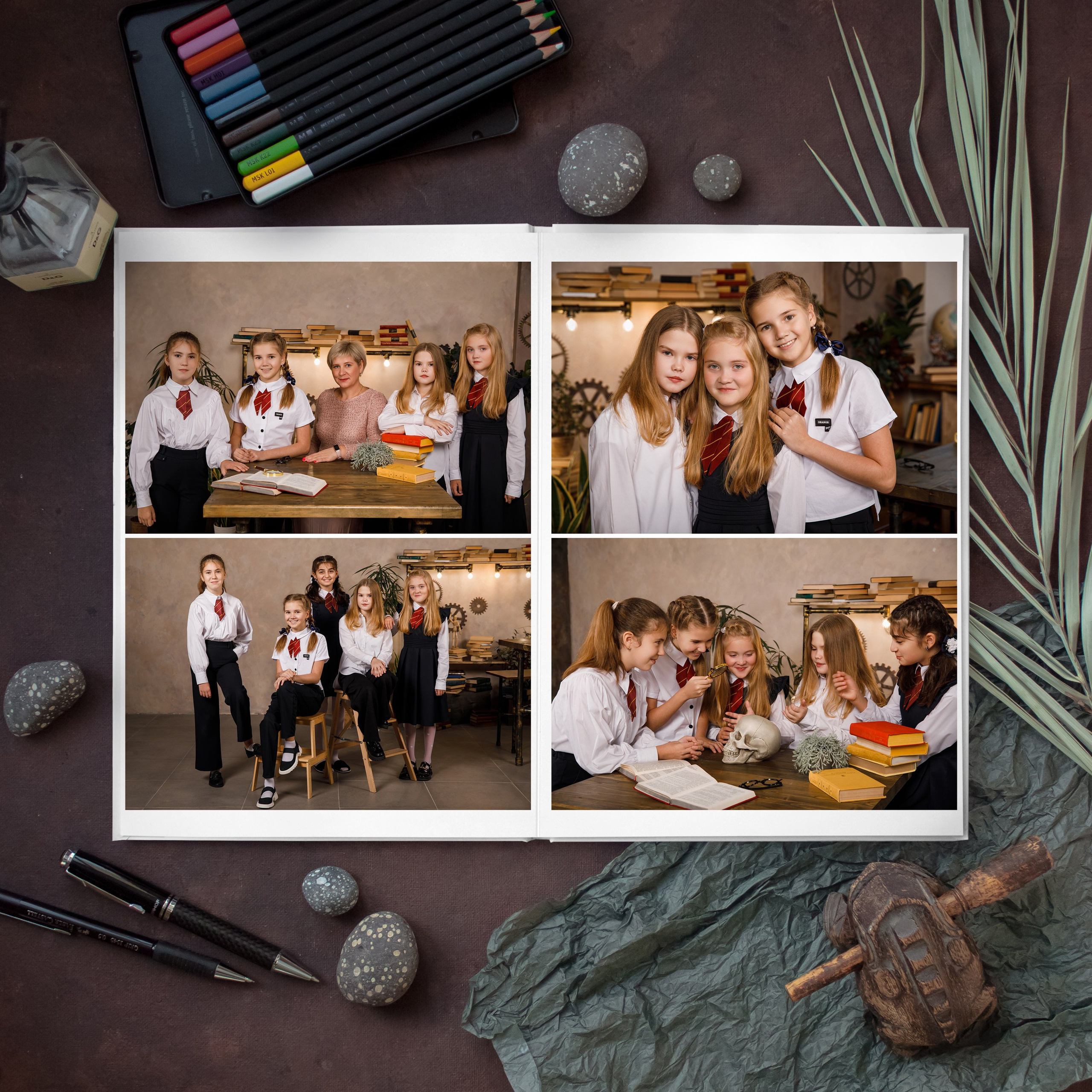 5 разворотов, две съемки, начальная школа. Выпускные альбомы Евгении Виноградовой г. Липецк