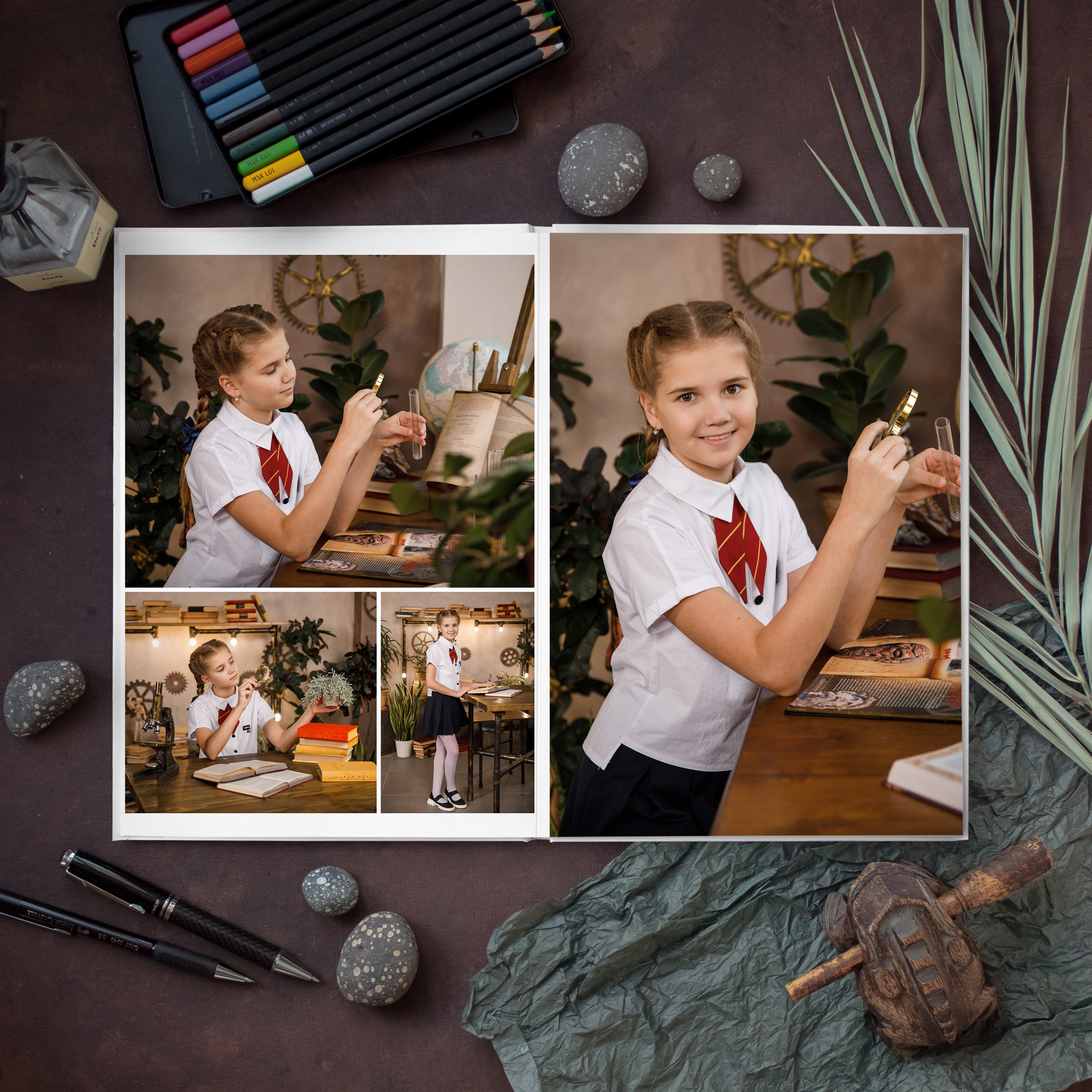 5 разворотов, две съемки, начальная школа. Выпускные альбомы Евгении Виноградовой г. Липецк