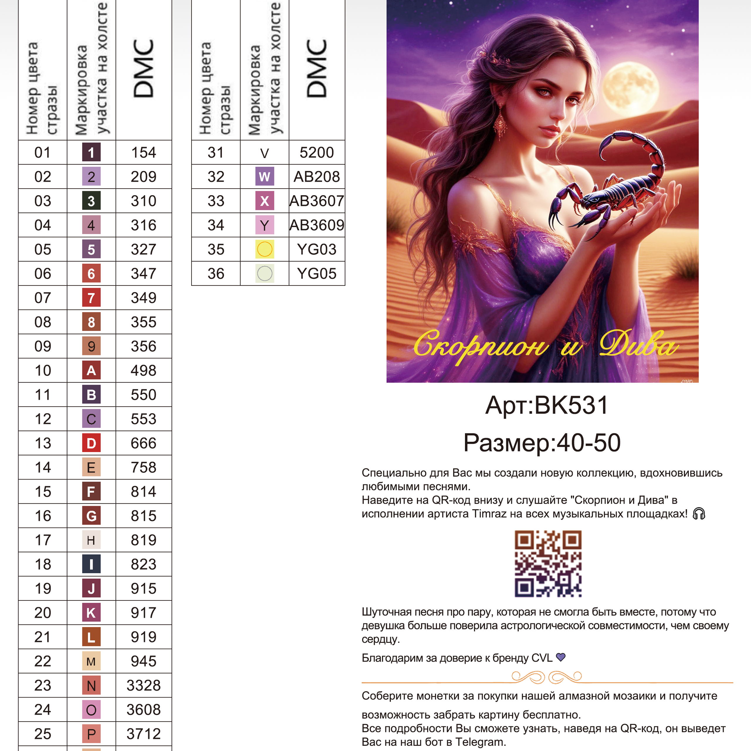 Цветовые карты новые символы. Алмазная мозаика CVL