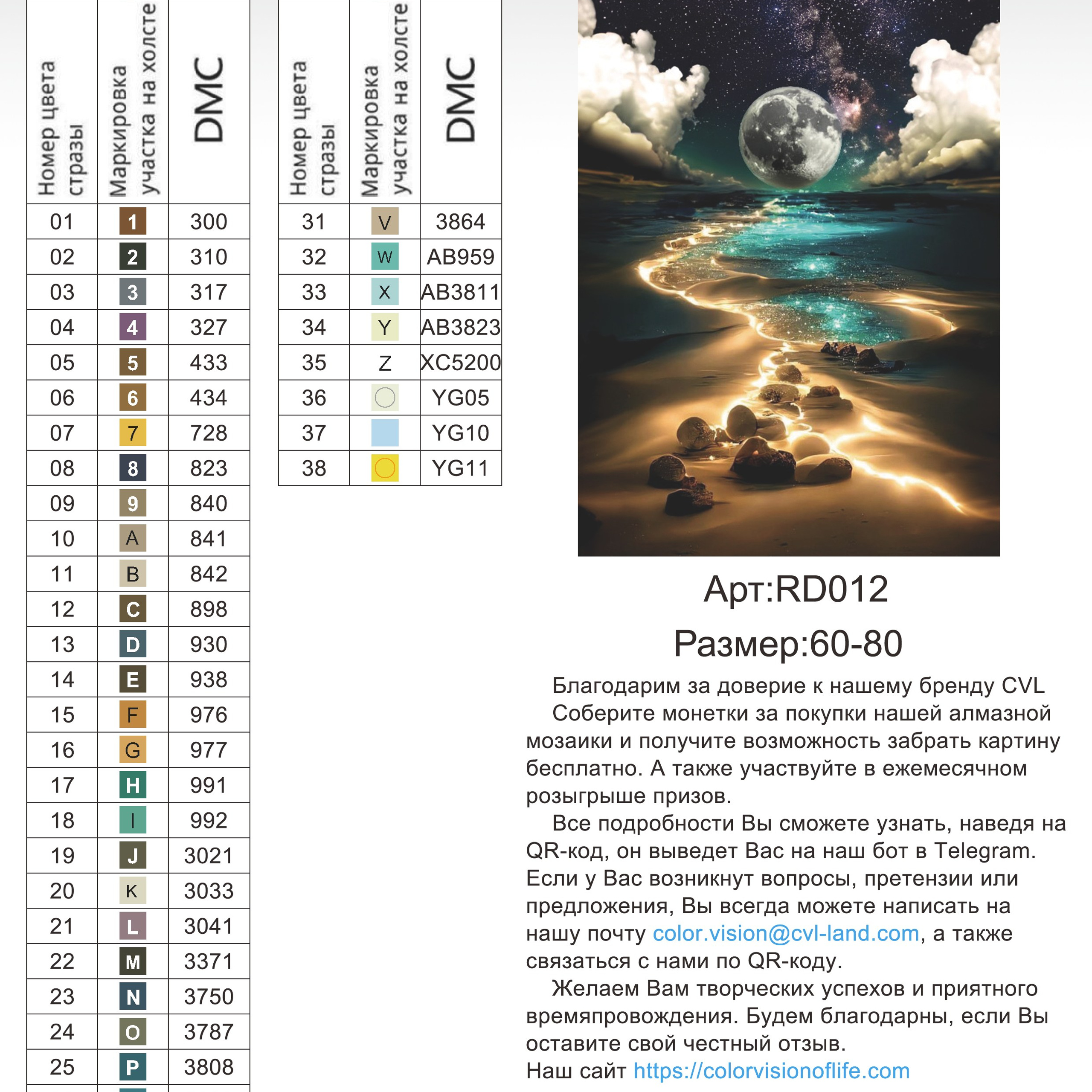 Цветовые карты новые символы. Алмазная мозаика CVL