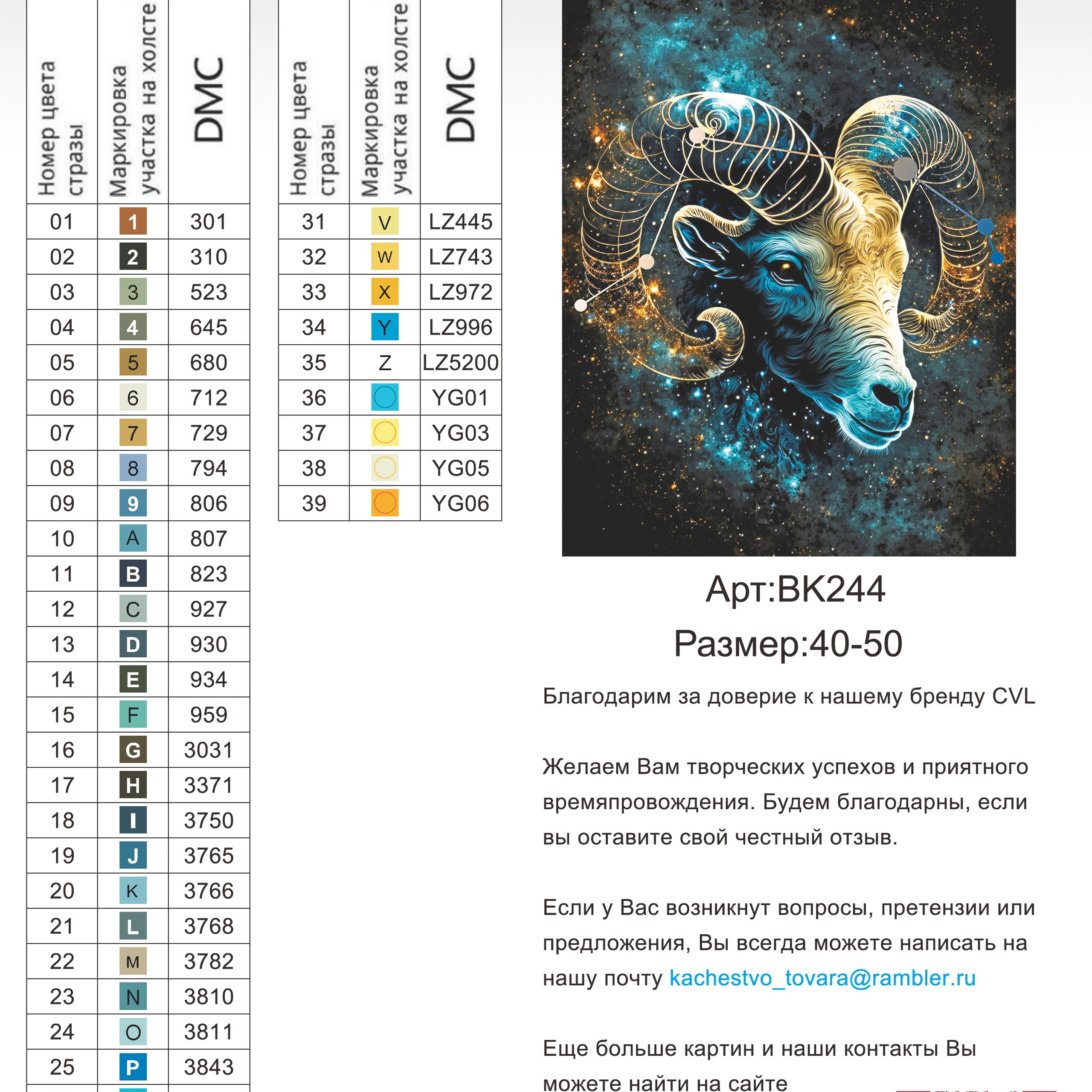 Цветовые карты новые символы. Алмазная мозаика CVL