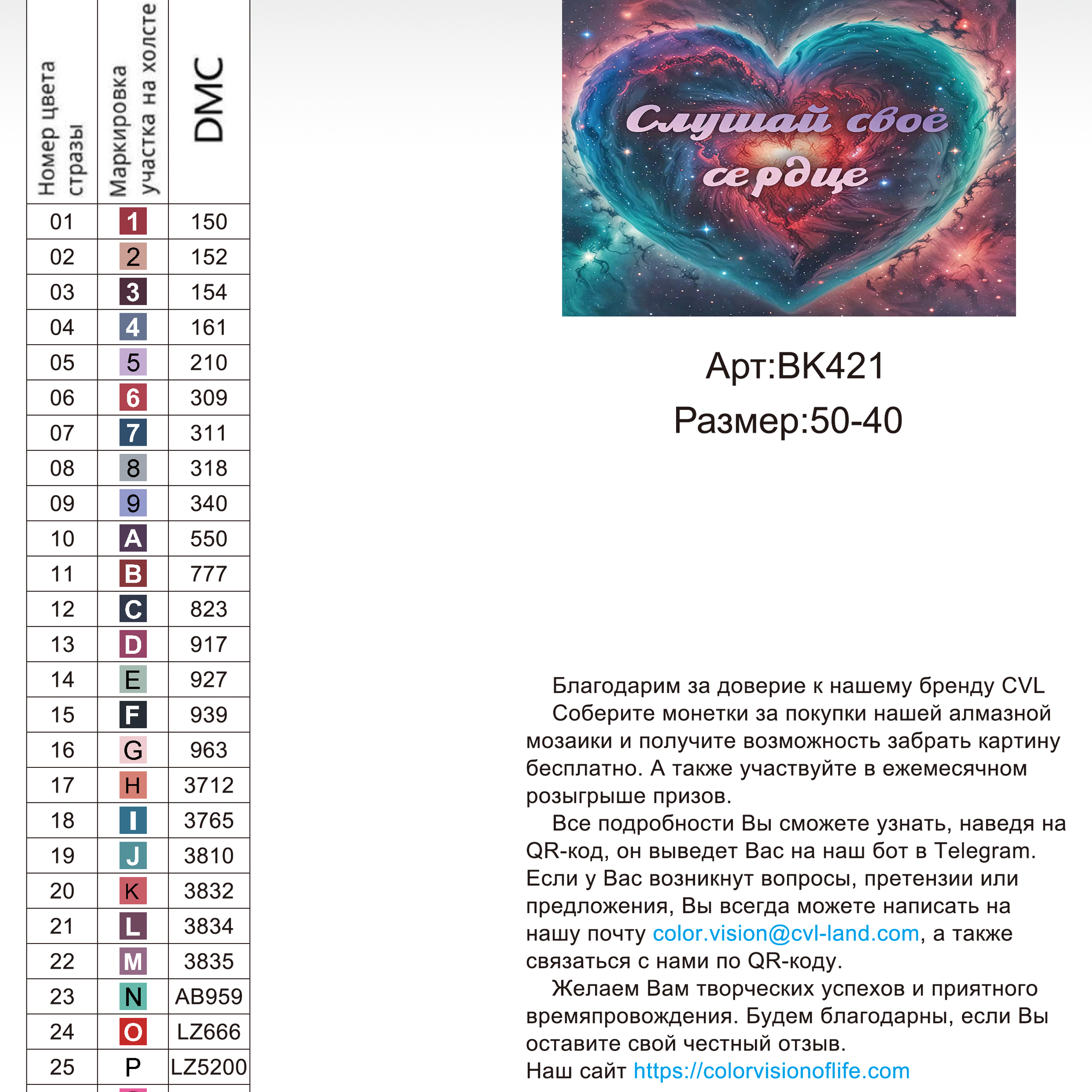 Цветовые карты новые символы. Алмазная мозаика CVL