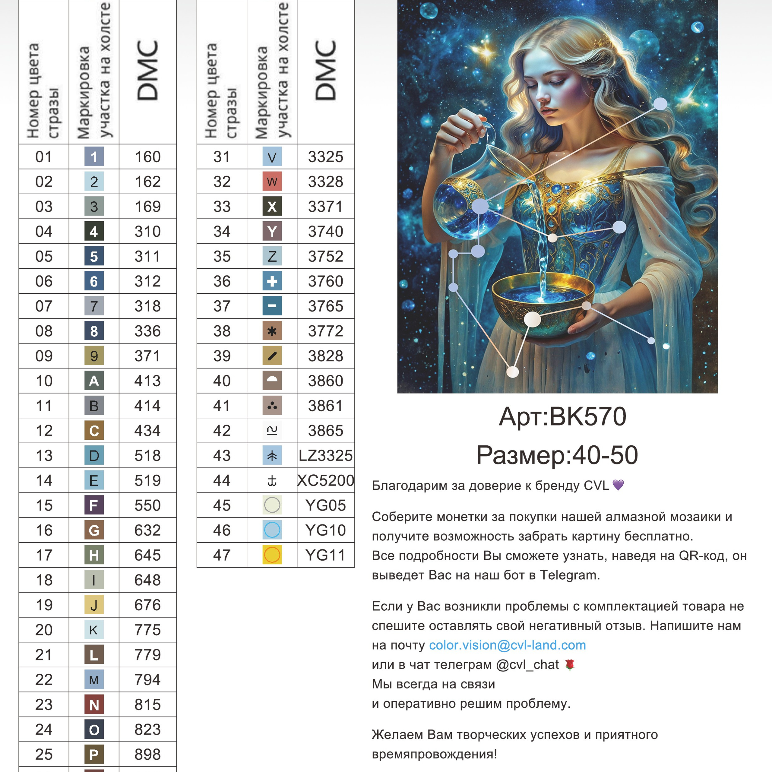 Цветовые карты новые символы. Алмазная мозаика CVL