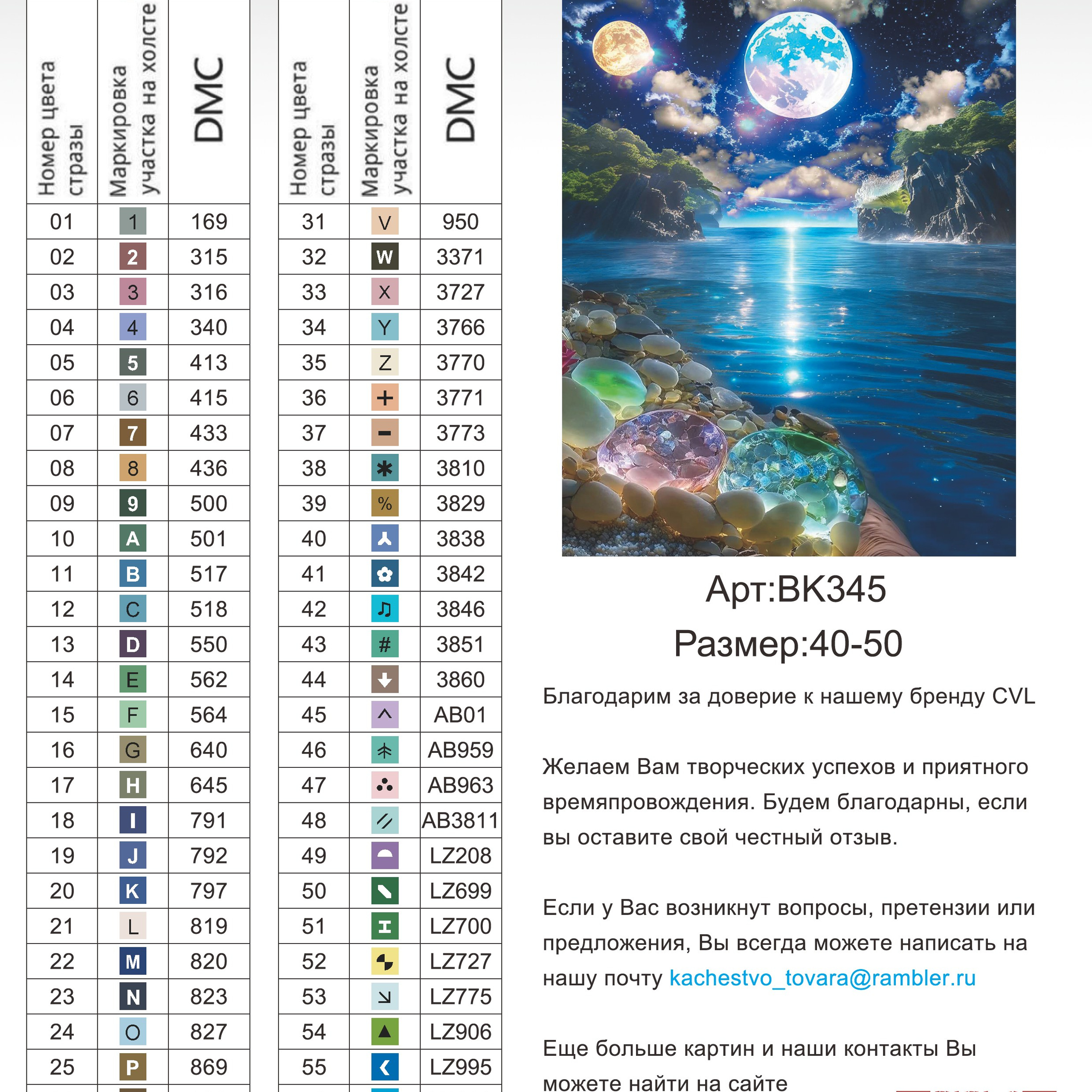 Цветовые карты новые символы. Алмазная мозаика CVL