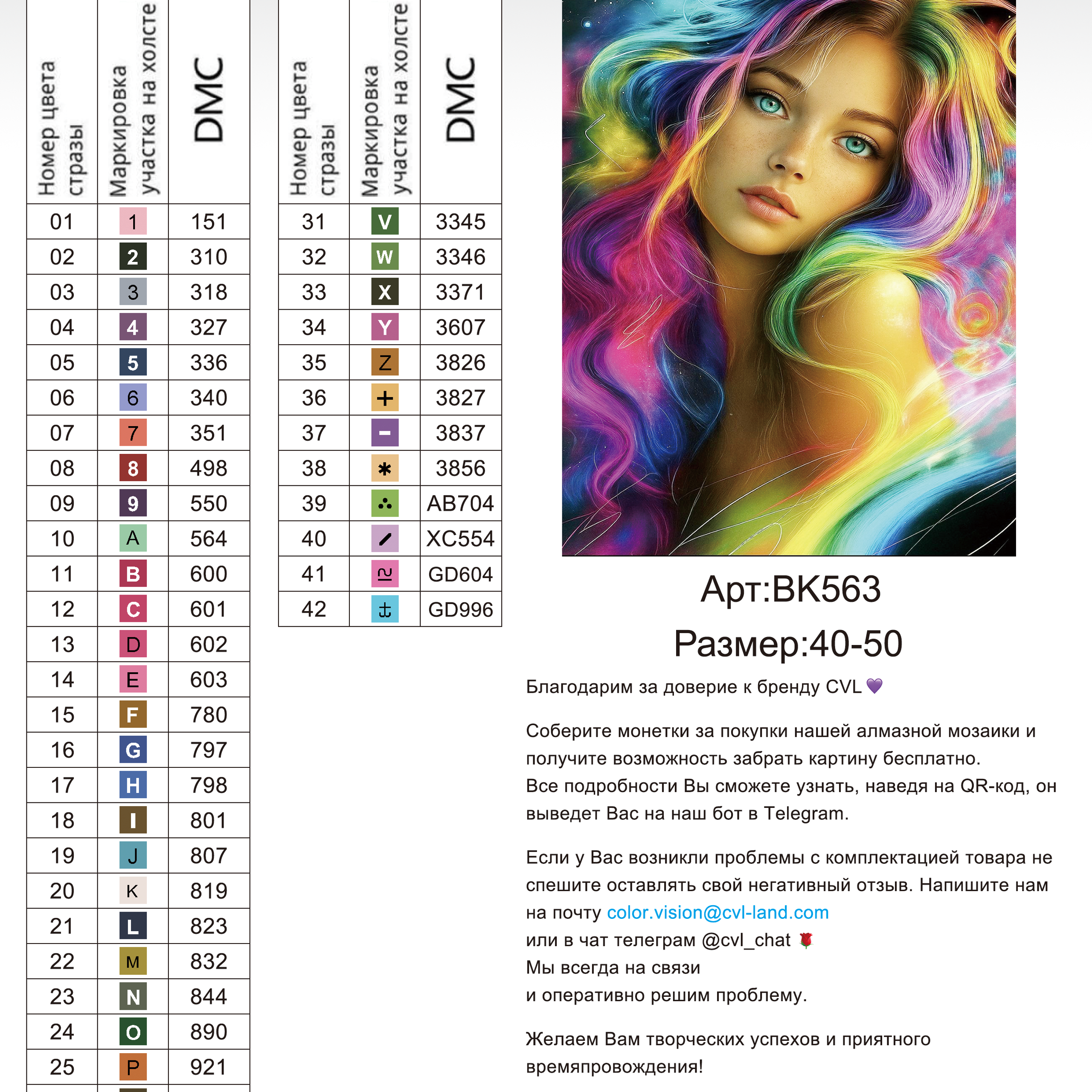 Цветовые карты новые символы. Алмазная мозаика CVL