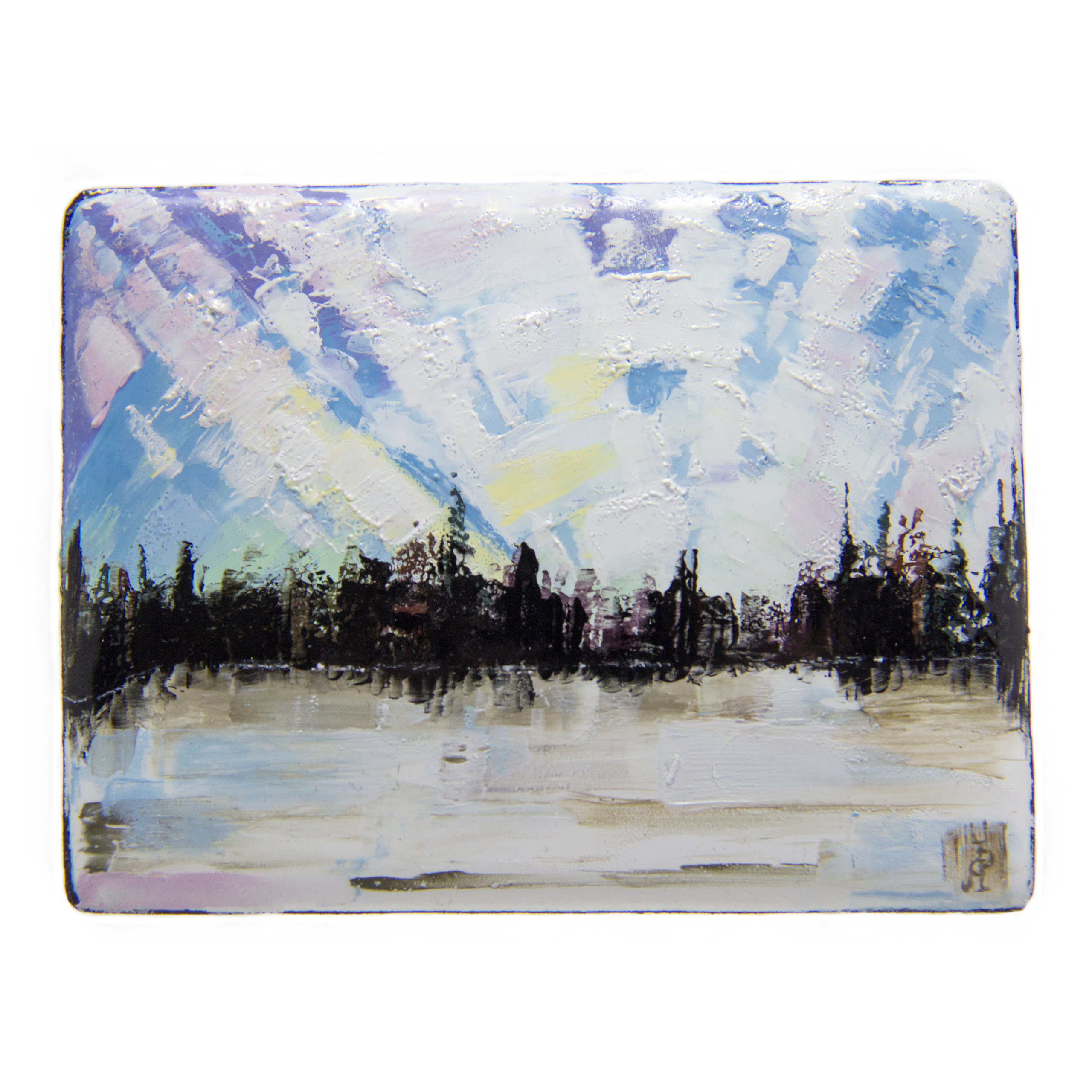 Пруд в лесу. Художник Яна Ростовская. Живопись по эмали.