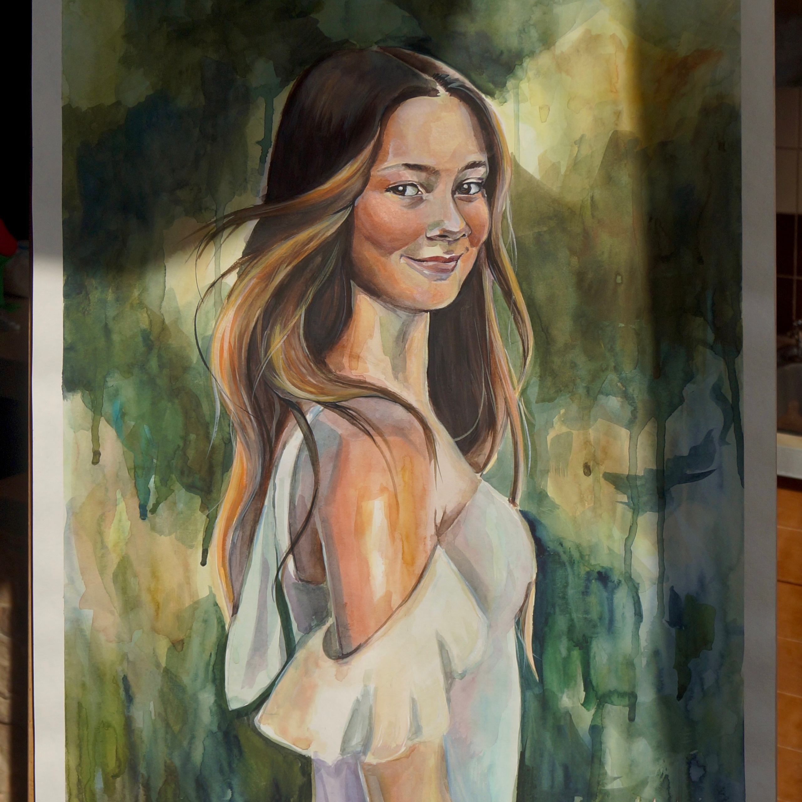 Продано. Портрет Алисы. 50х70 см. Акварель, бумага. 2024