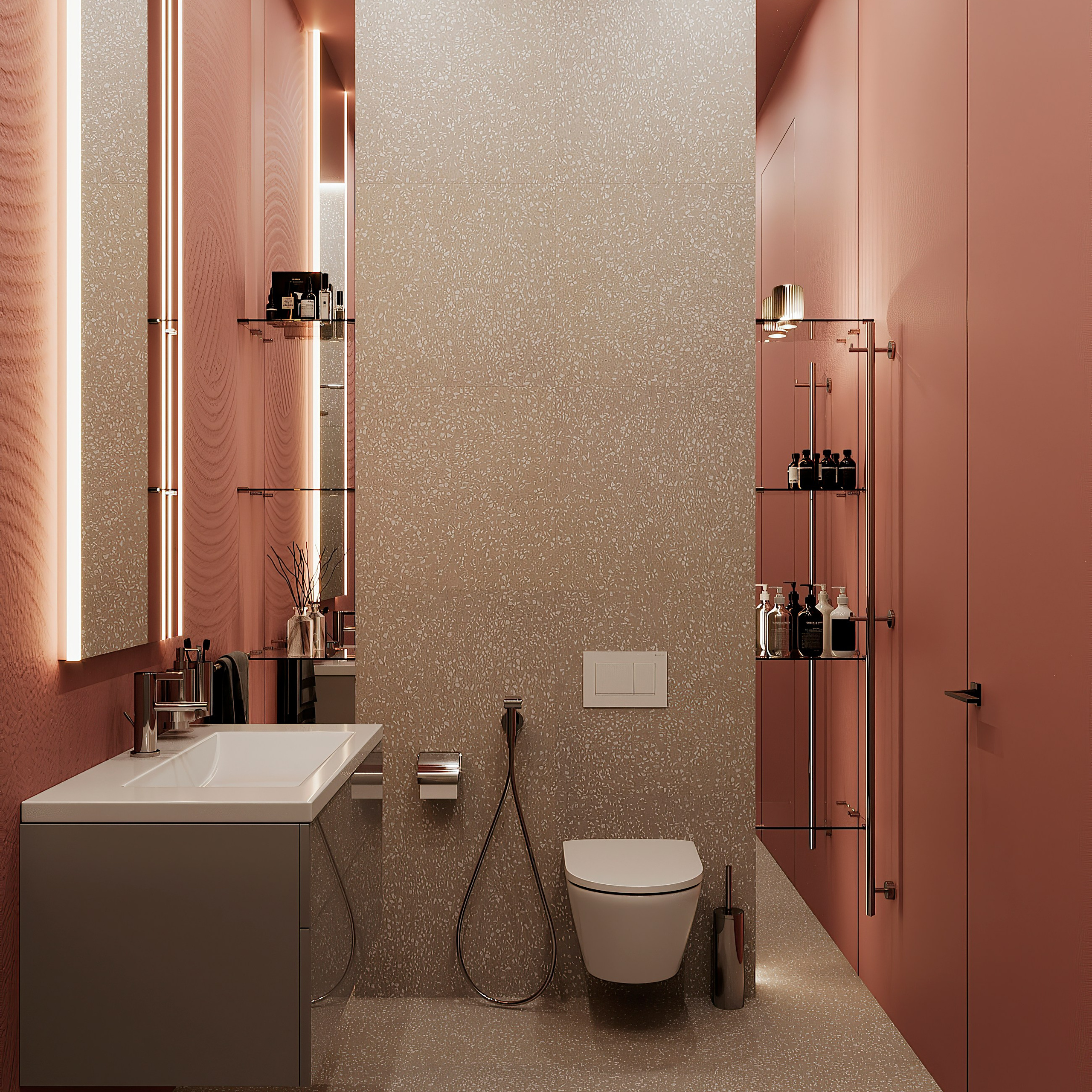 Розовый санузел по проекту Мартыновой Н. и Бородиной Е.