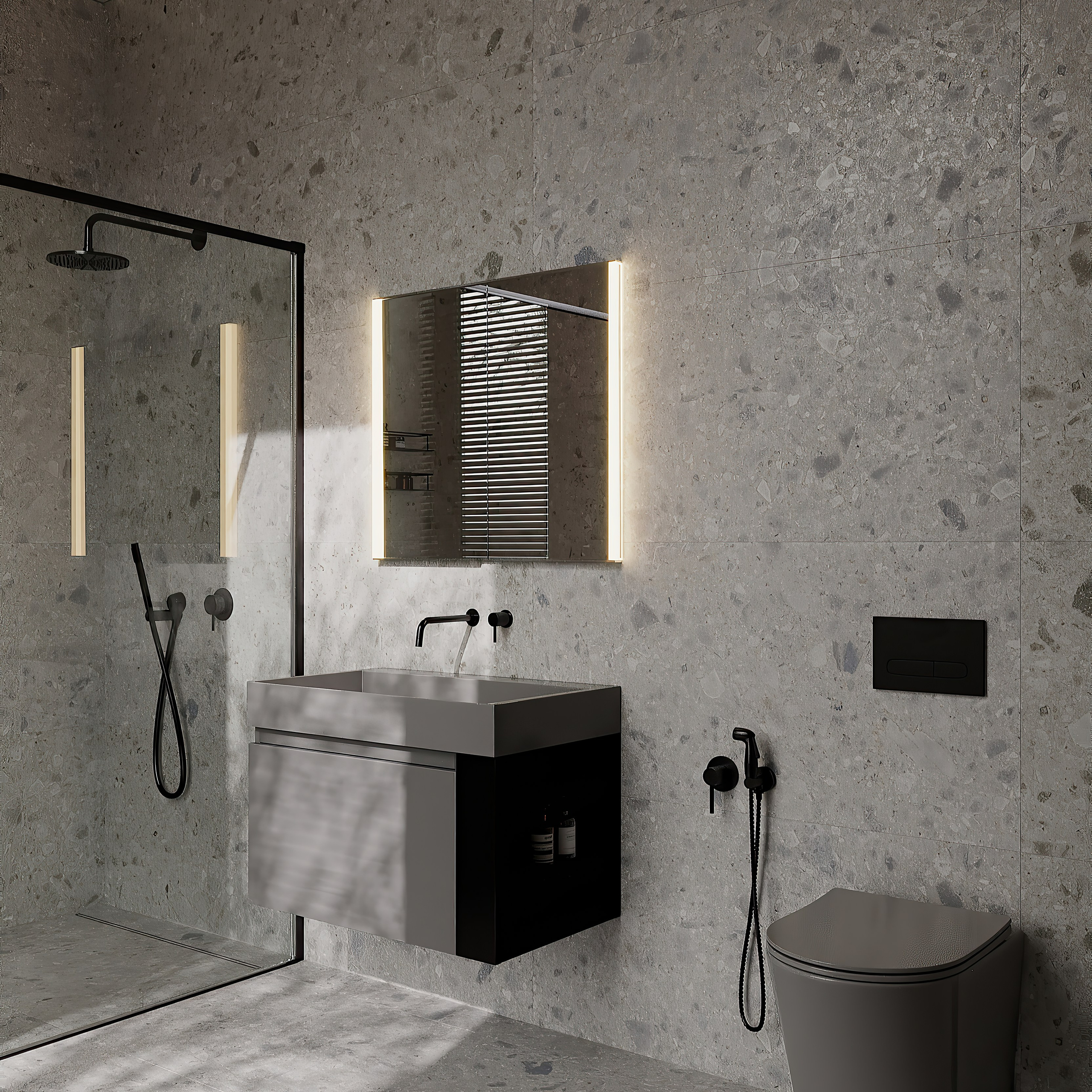 Серый санузел по проекту Мартыновой Н. и Бородиной Е.