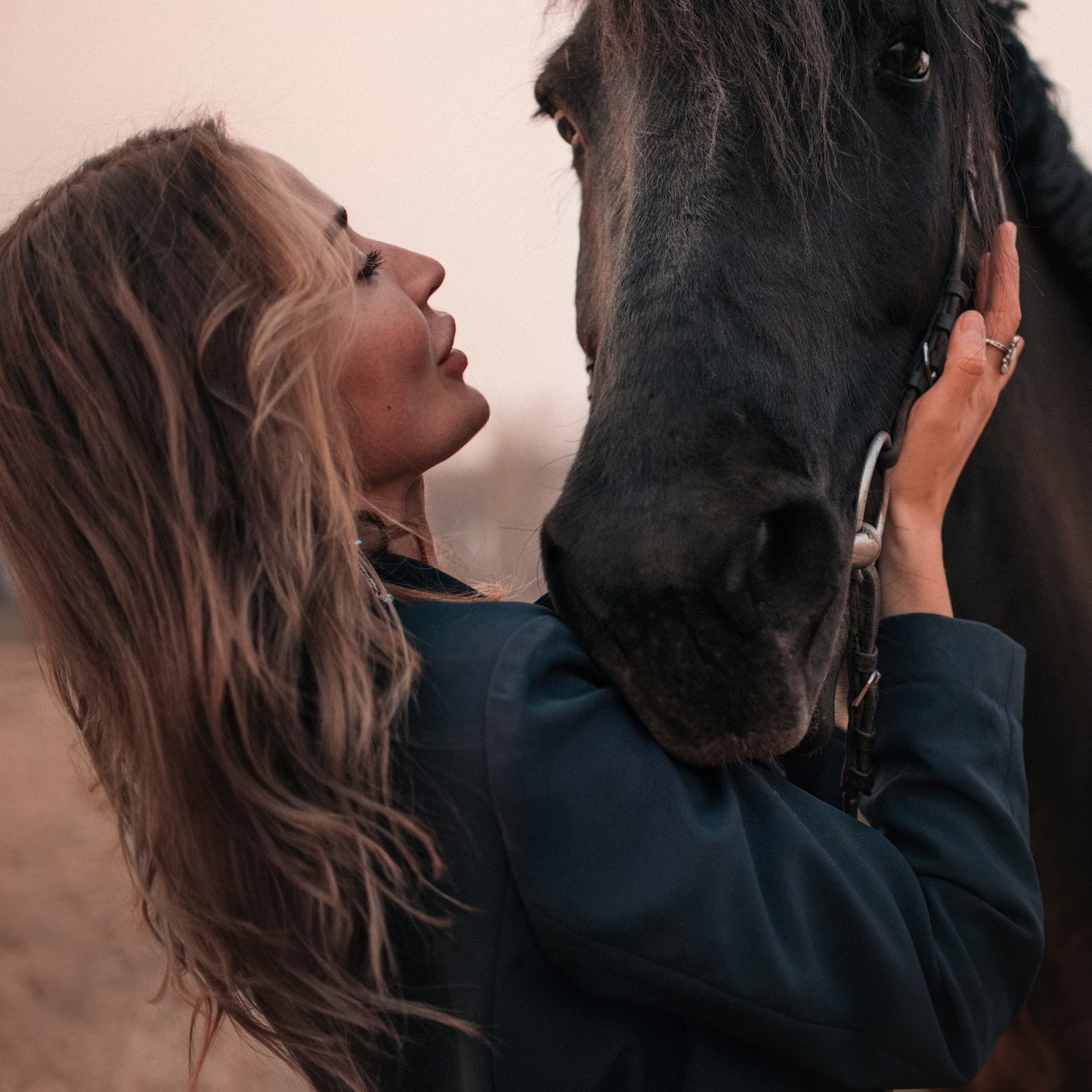 конное: Ворон и Настя в поле