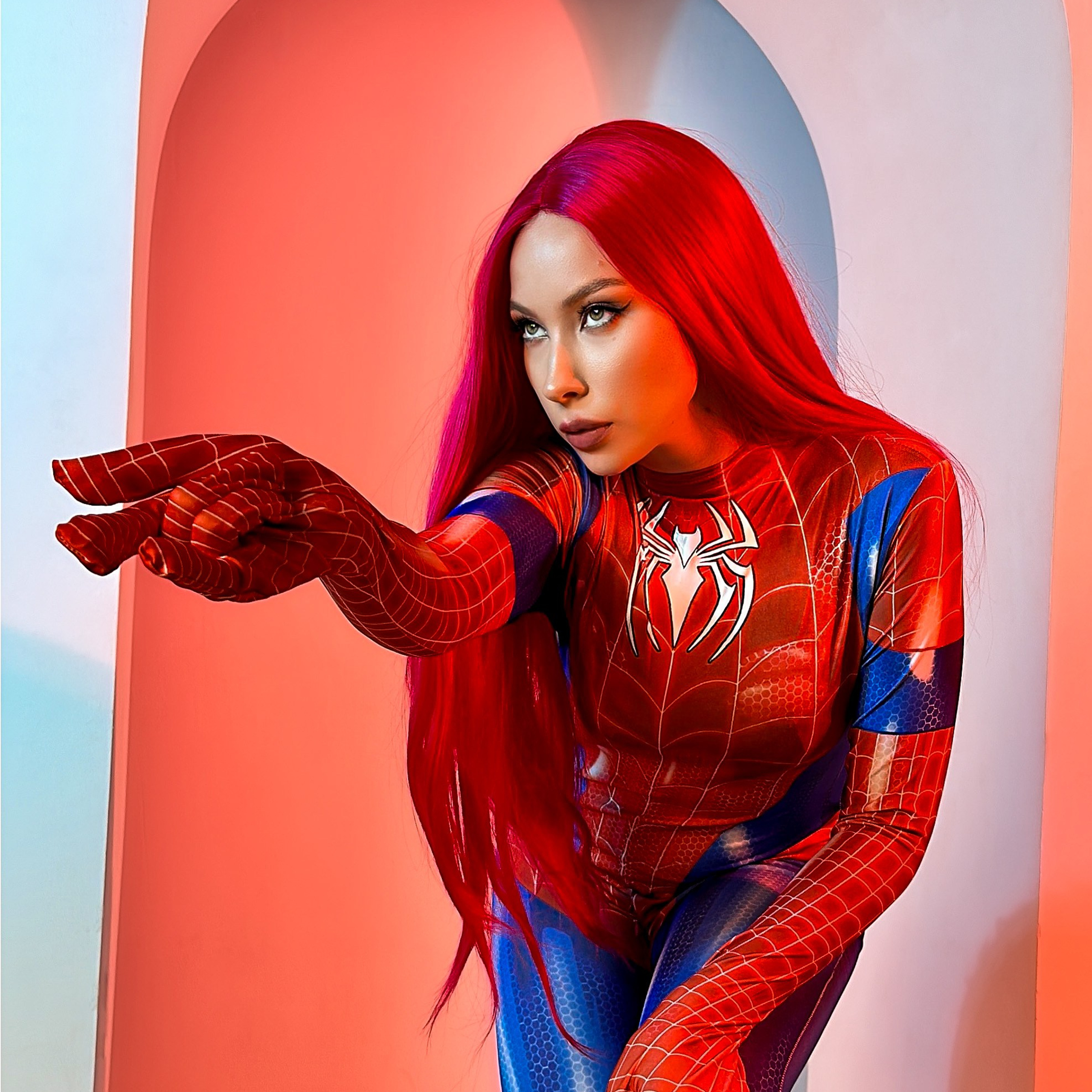 Костюм супер героя Spider Woman, 42-46 размер на рост до 165 см.