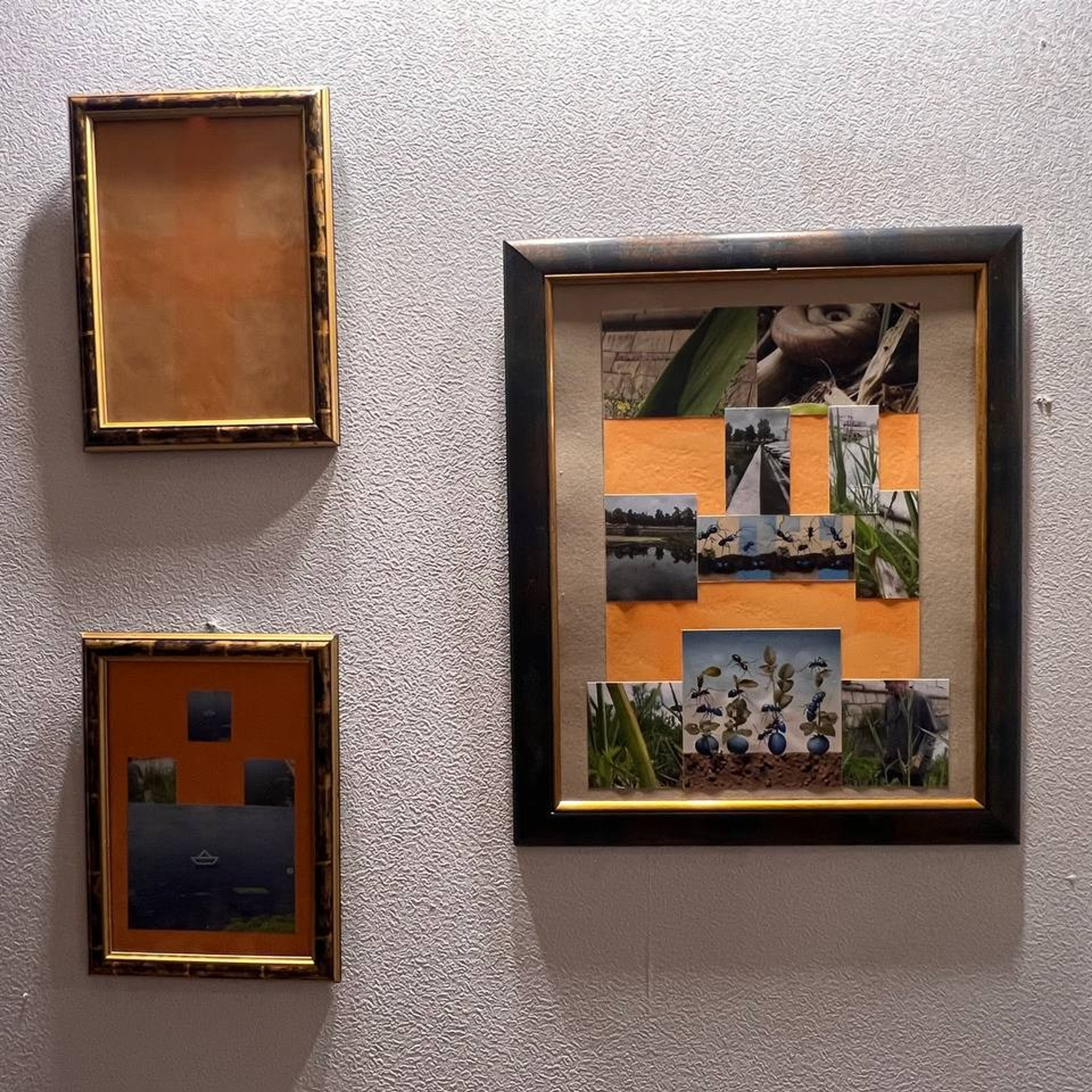 Коллажи, фрагмент экспозиции, Олег Семёновых, "+ 1 нечеловеческий актант?" выставка в БЦСИ