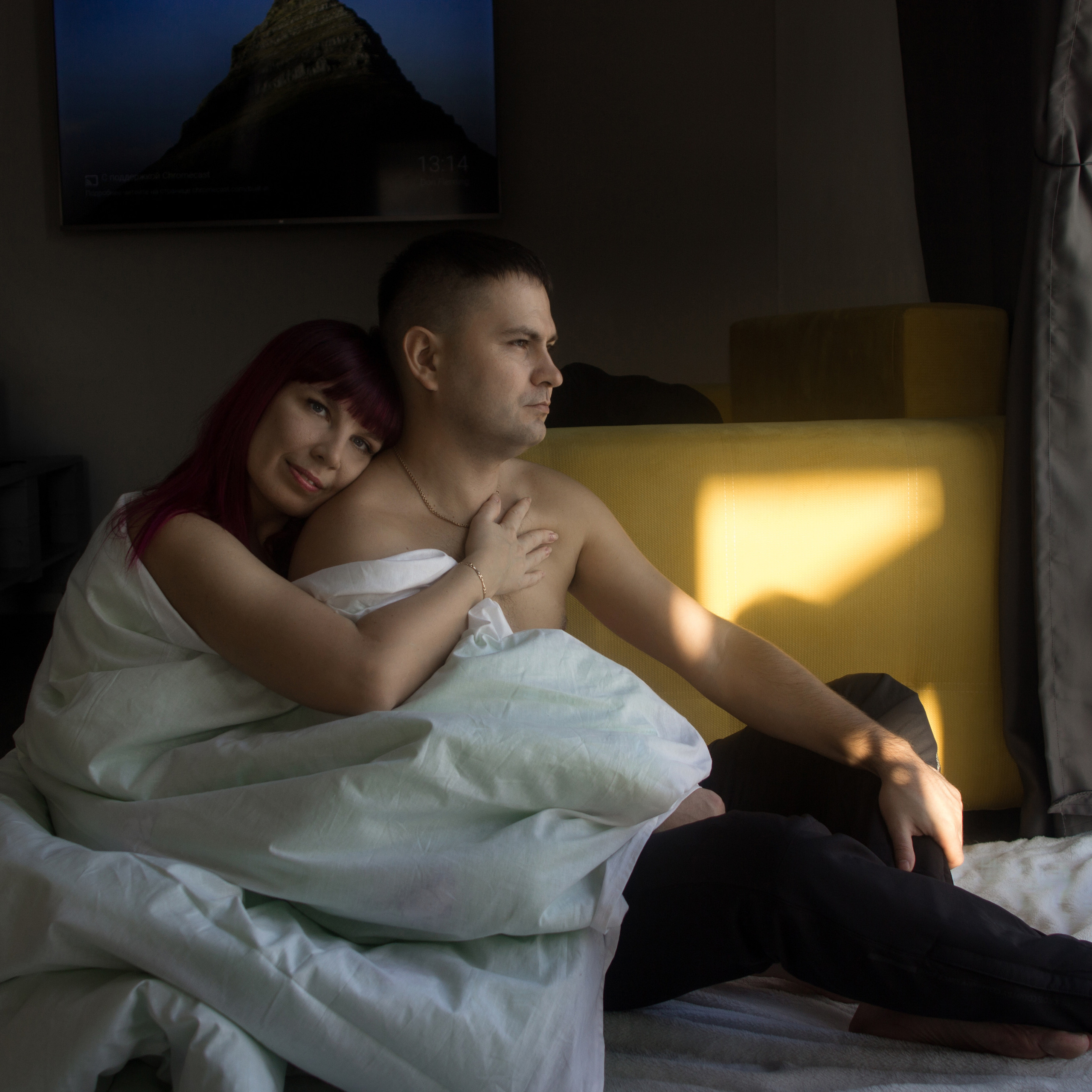 На морозе в одеяле