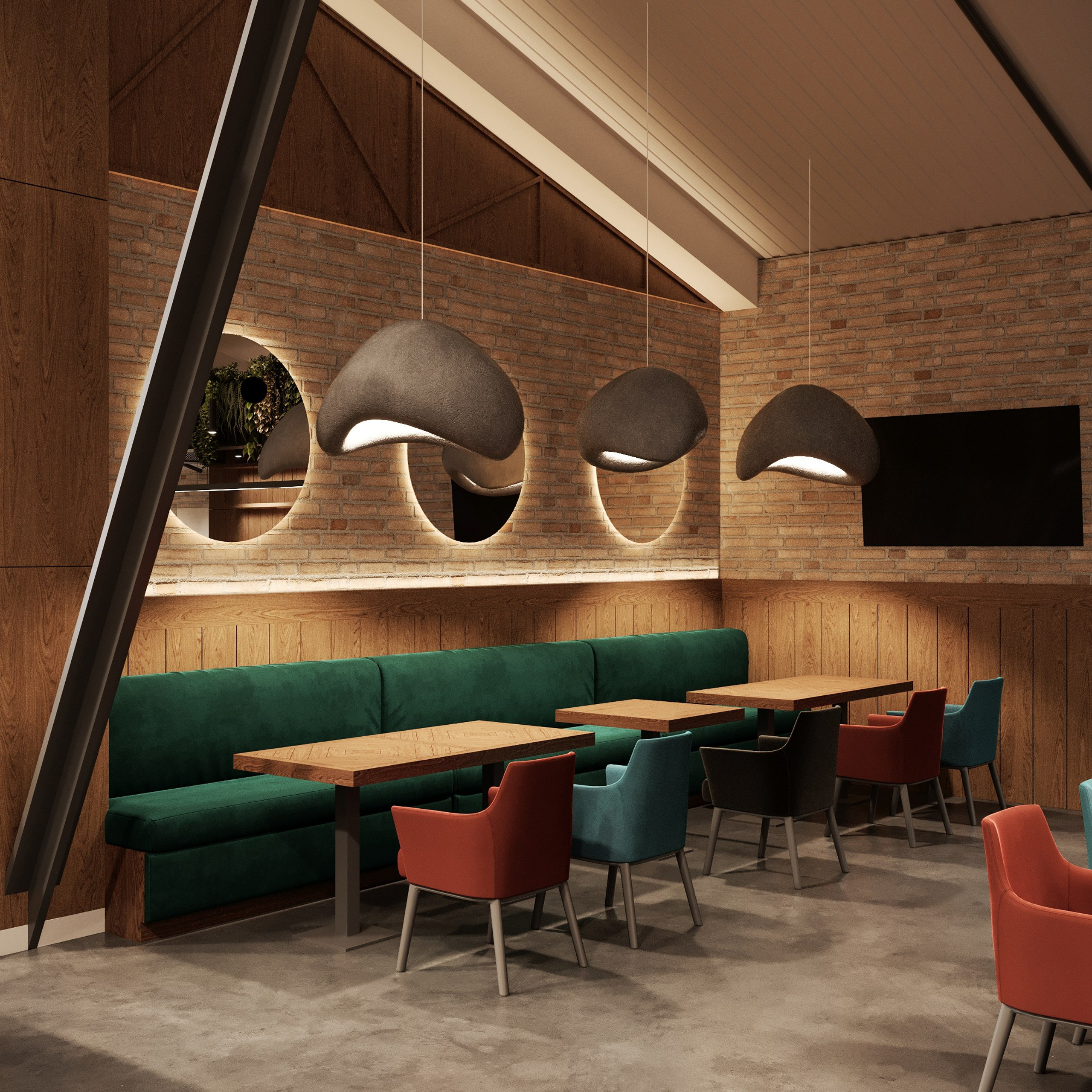 Интерьер кафе на мансардном этаже