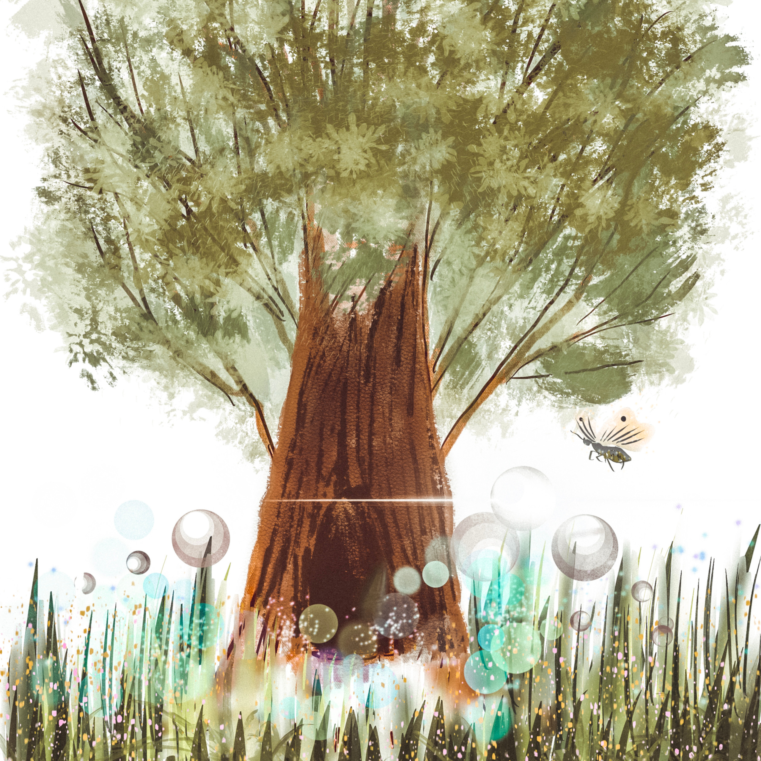 Космическое дерево дрейфующее островком поляны в открытом космосе