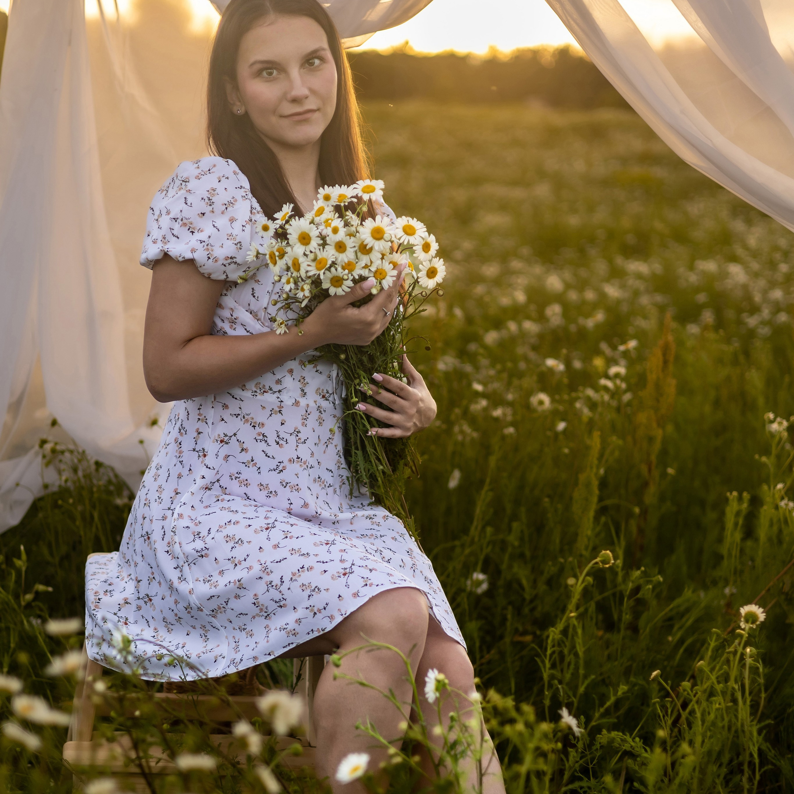 Вероника в поле ромашек