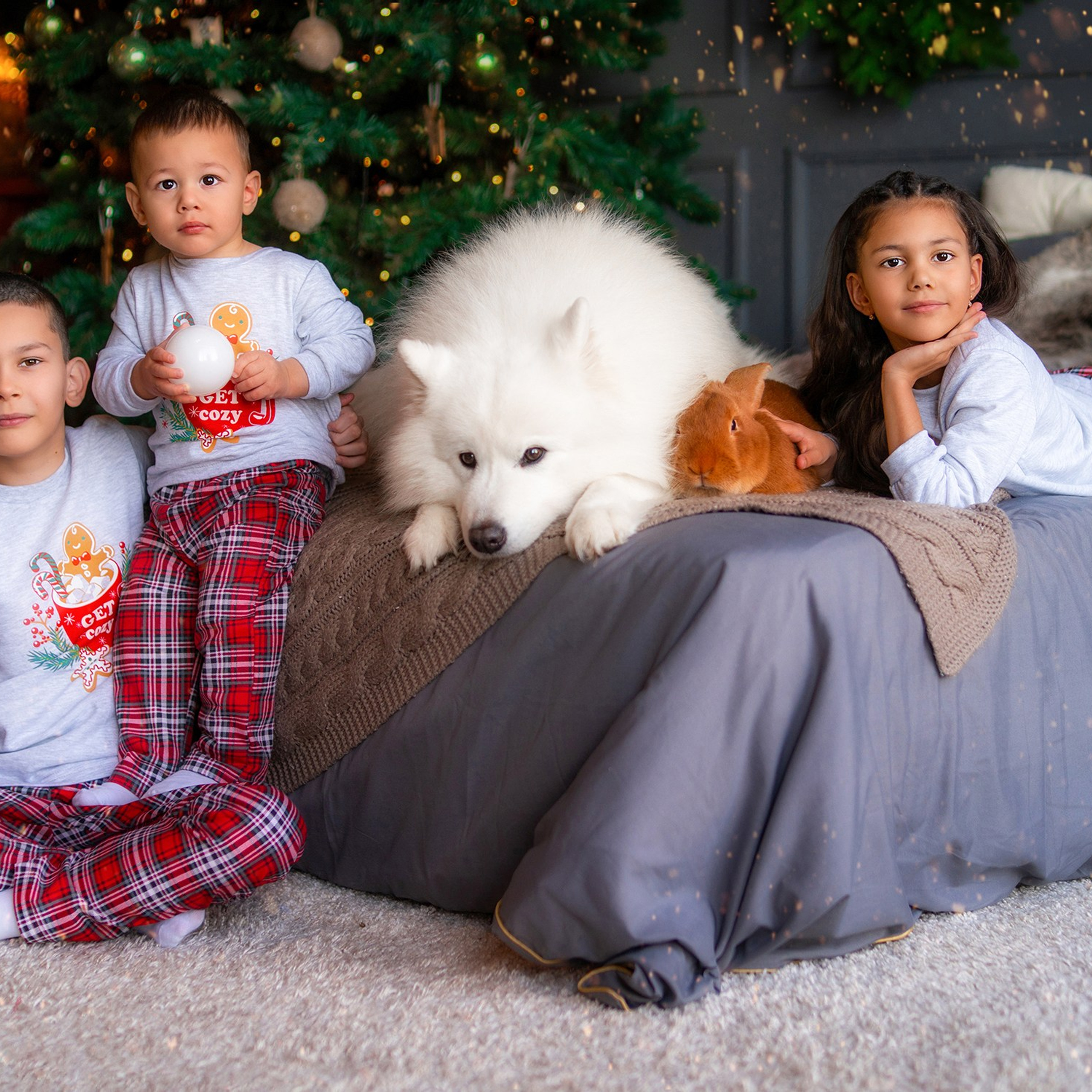 Новогодняя с самоедом и кроликом. Детский и семейный фотограф в Краснодаре Анастасия Blumberry