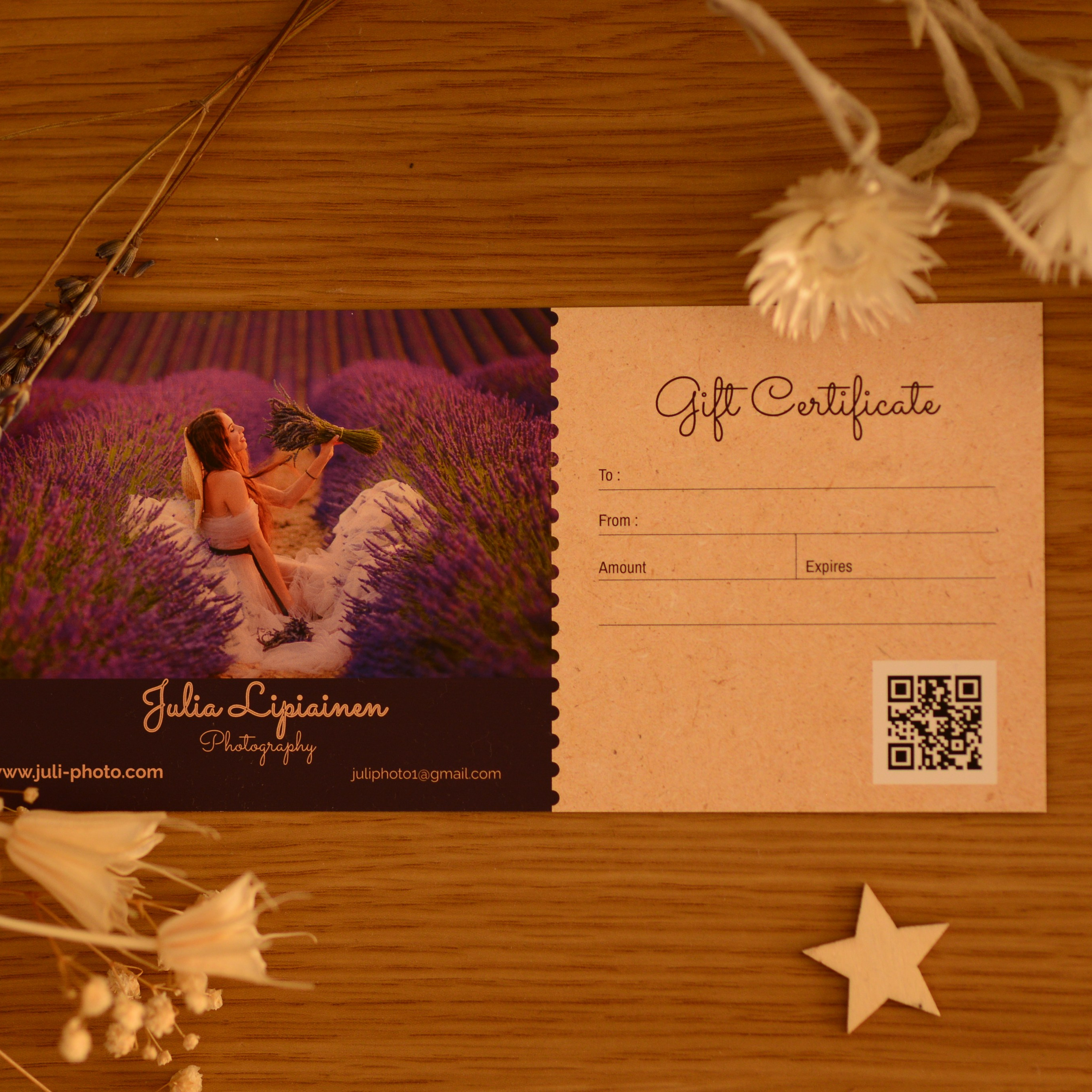 Cartes Cadeaux Photo. Photographer in Provence Julia Lipiainen