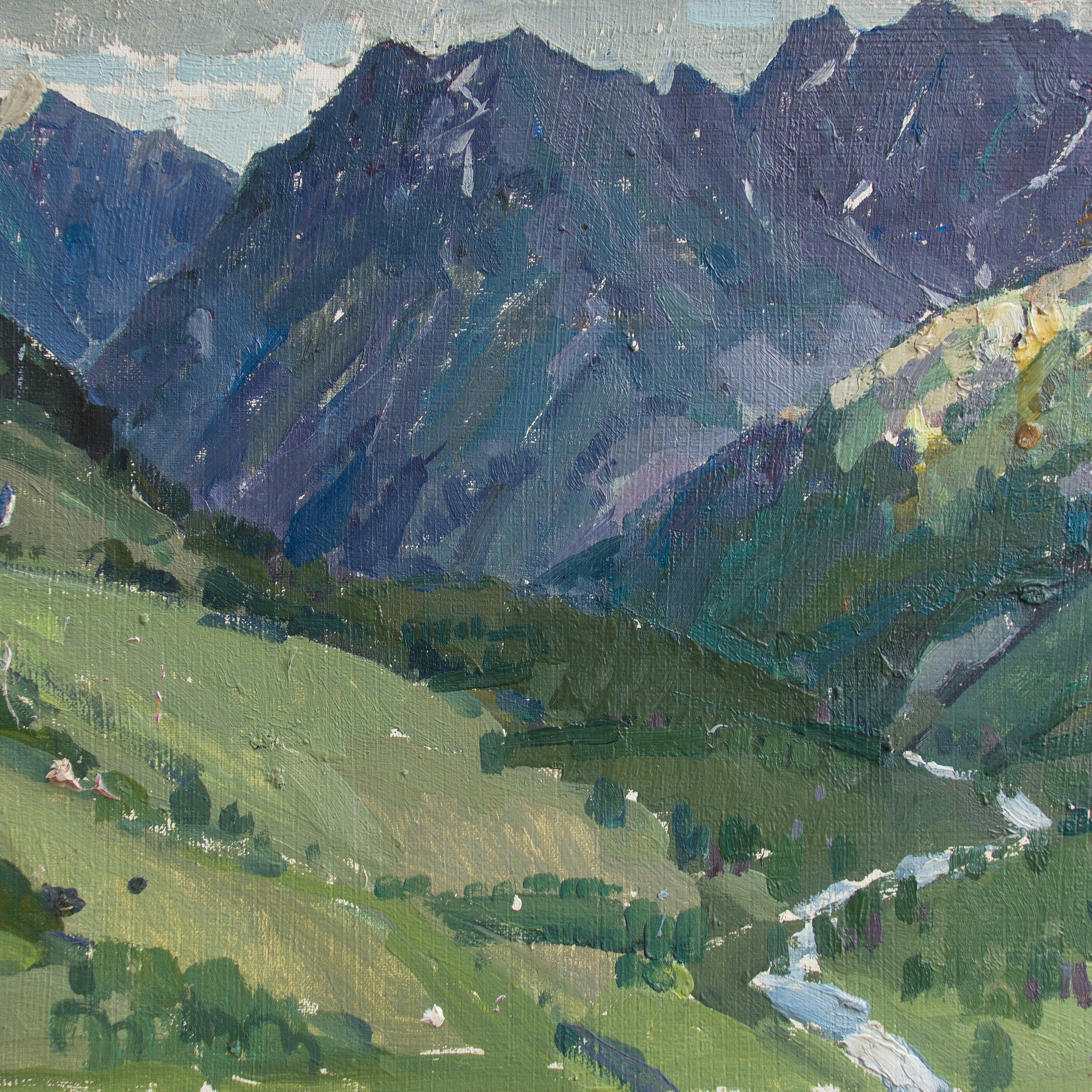 Михаил Яковлевич Будкеев, Народный художник России. Река Быстро-Собачья. Верх-Уймон, Горный Алтай. К/м. 21, 5×33. 1962 г.