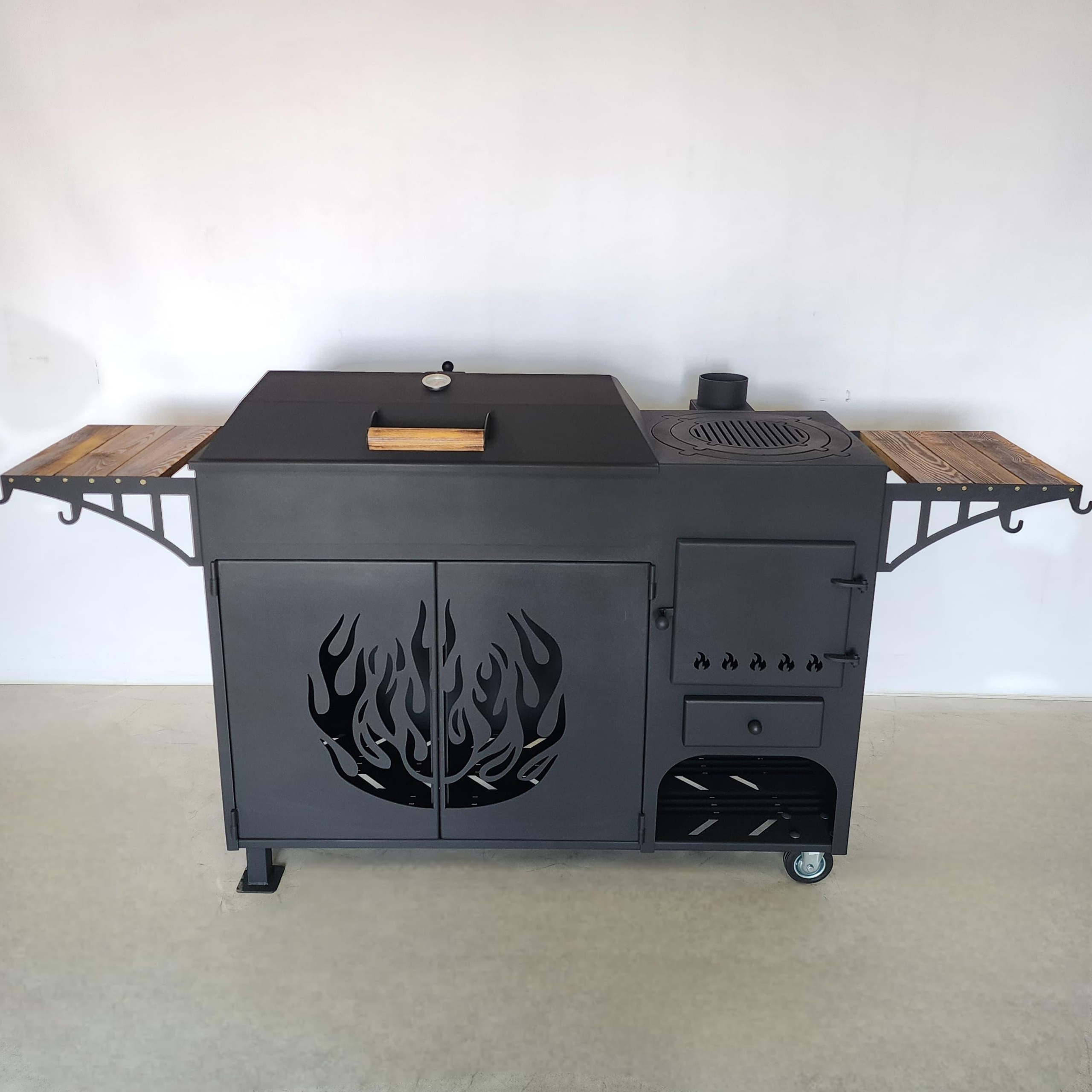 Мангал гриль, печь под казан с дровницей