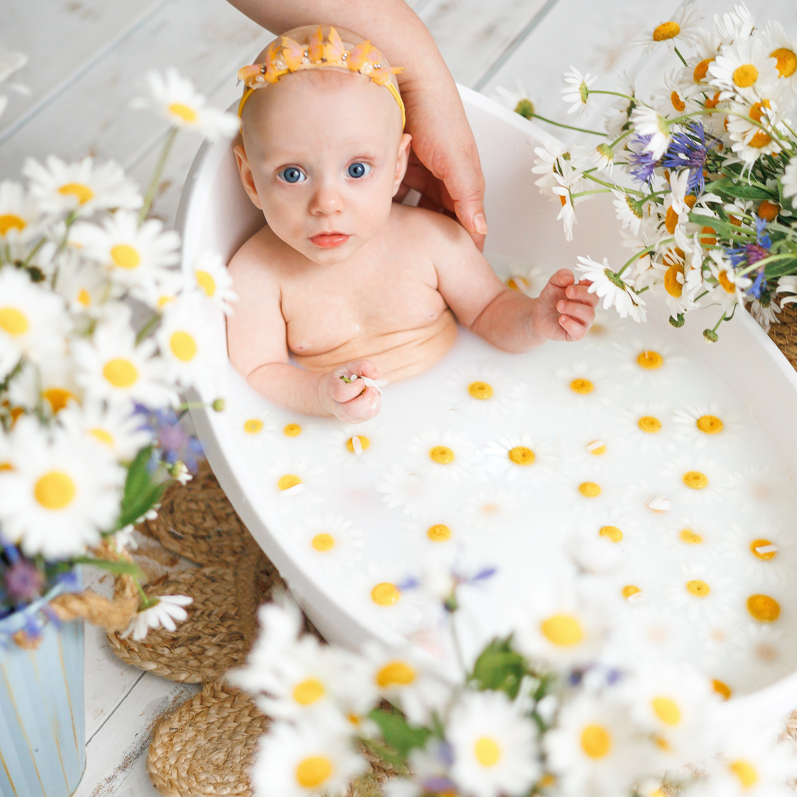 Молочные купания с ромашками. Фотограф новорождённых в Йошкар-Оле Ильмира Сидоркина