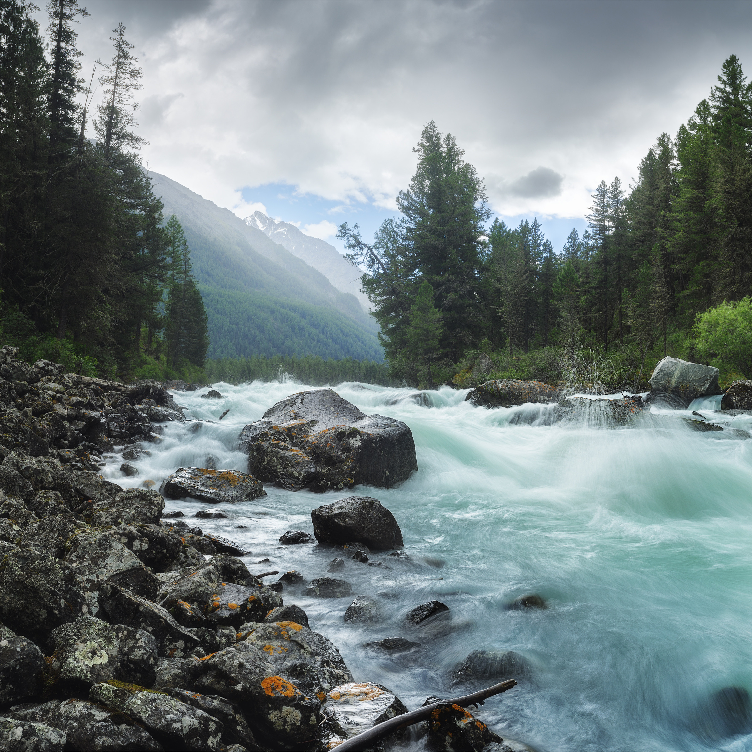 Река Кучерла на Алтае. Горная река. Струи воды. Алтайский пейзаж. Летний пейзаж. Горный пейзаж. Республика Алтай.