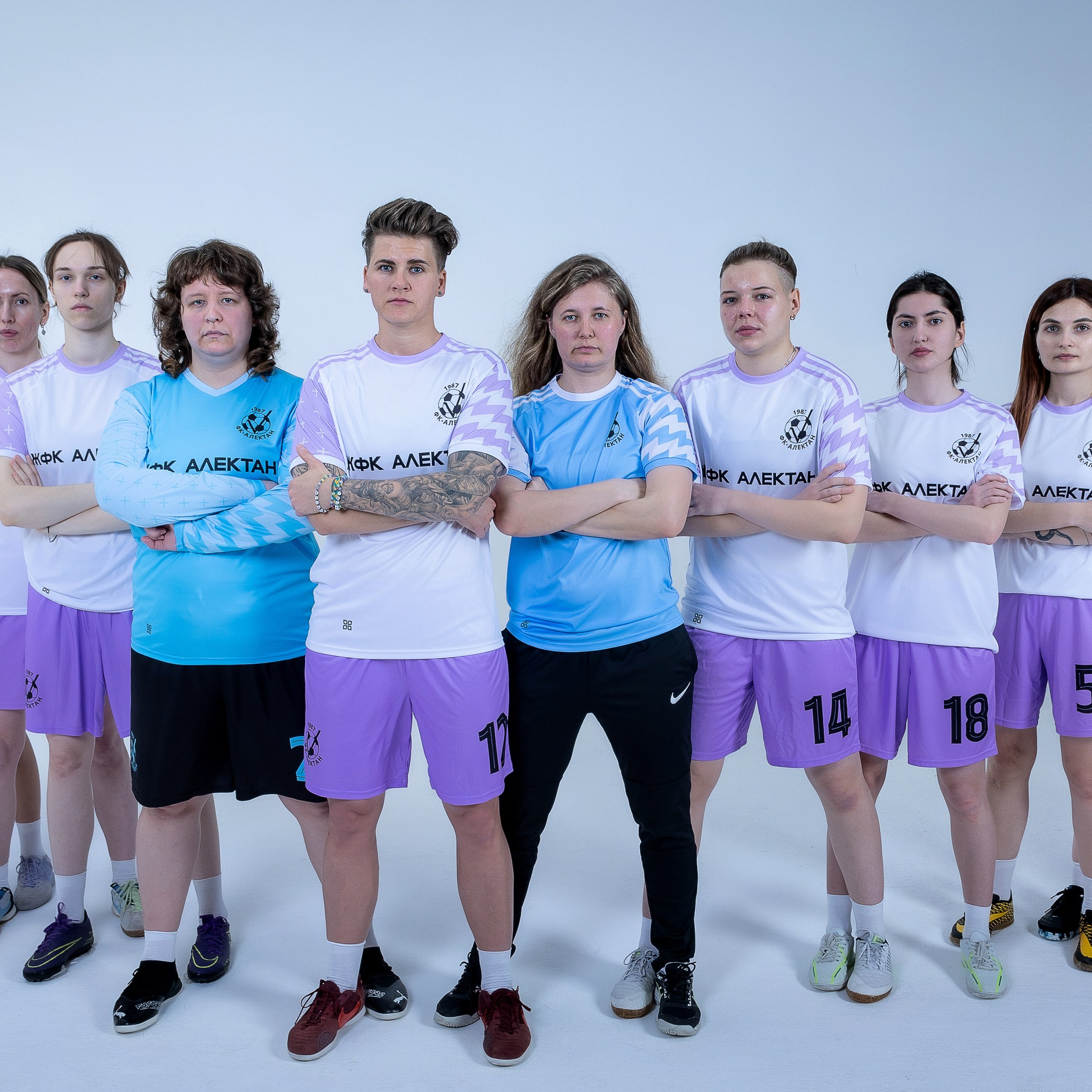 Ladies football team in studio