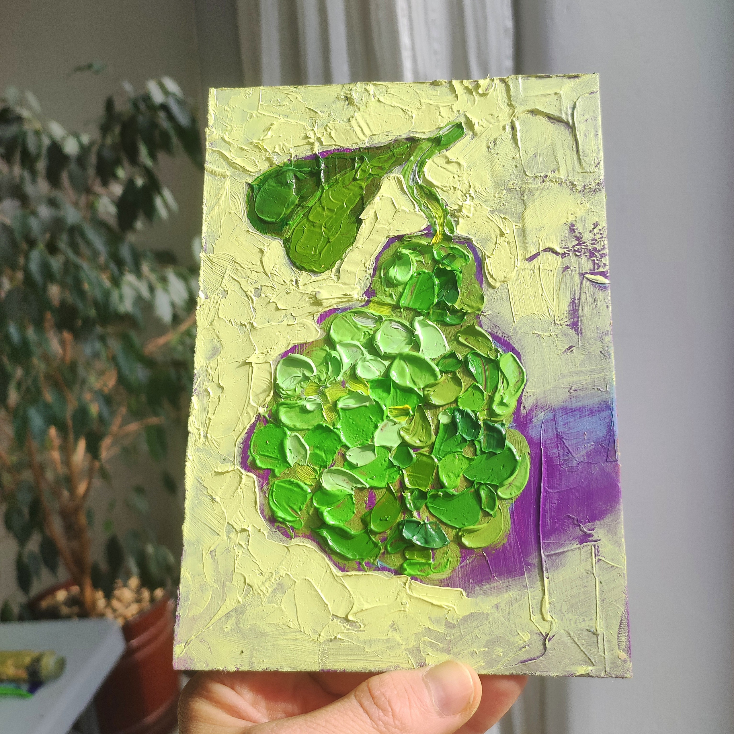«Малыш бергамот». Масло на картоне. 12×16,5 см. Без оформления.1500р. Галерея авторских картин художницы Бельмесовой Евгении