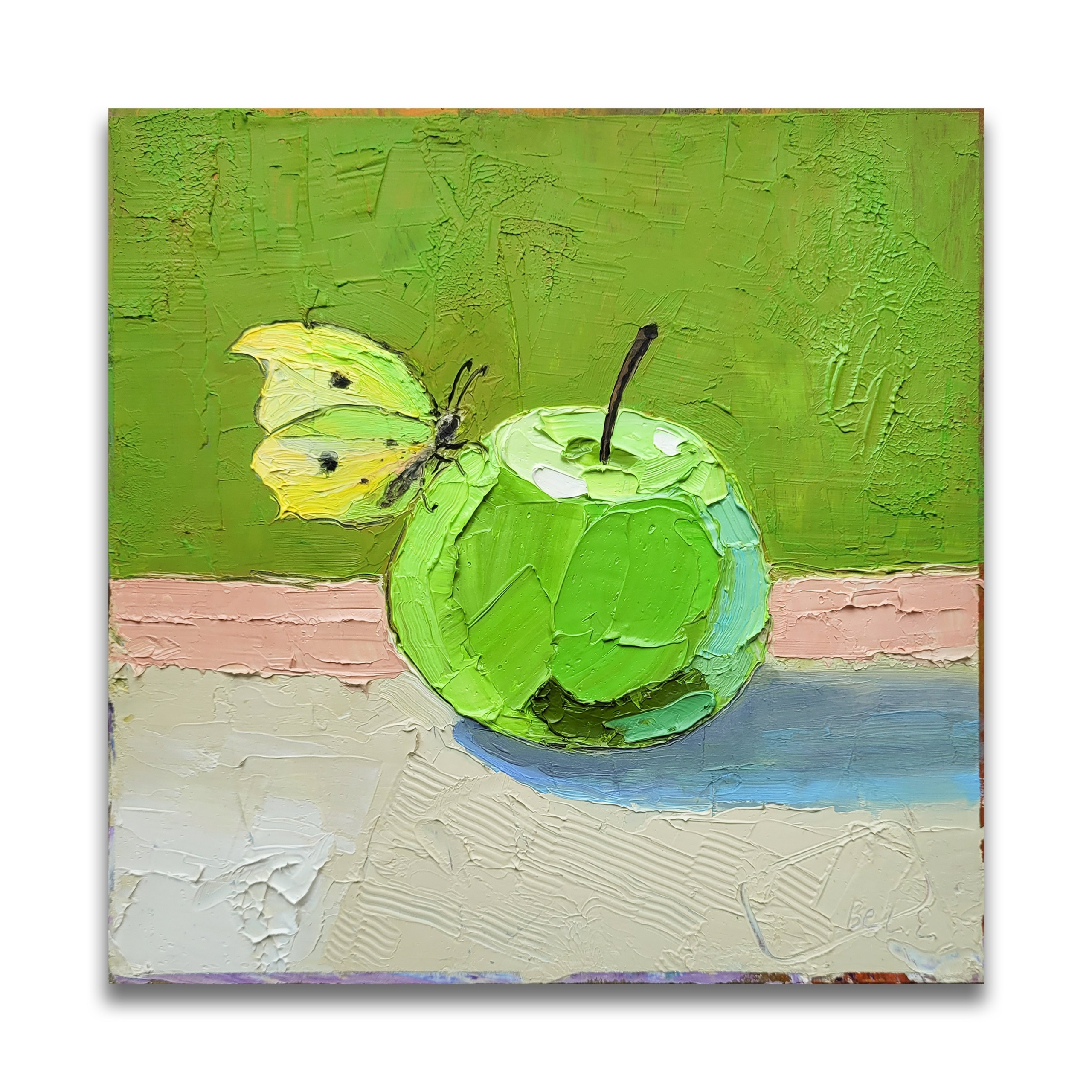 «Яблочко и бабочка», масло на картоне. 20×20 см. 5000р. Галерея авторских картин художницы Бельмесовой Евгении
