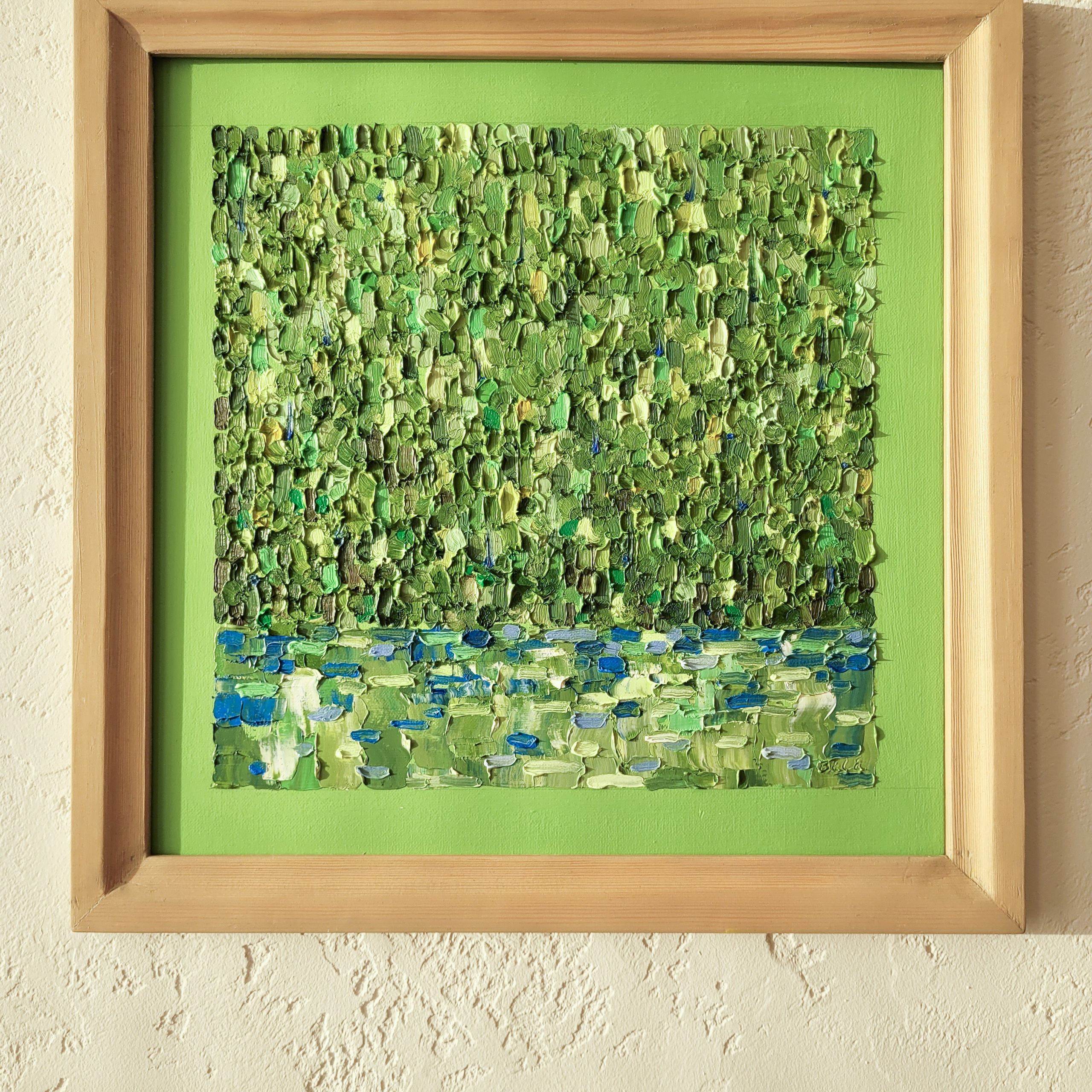 Абстрактная живопись маслом в зеленом цвете