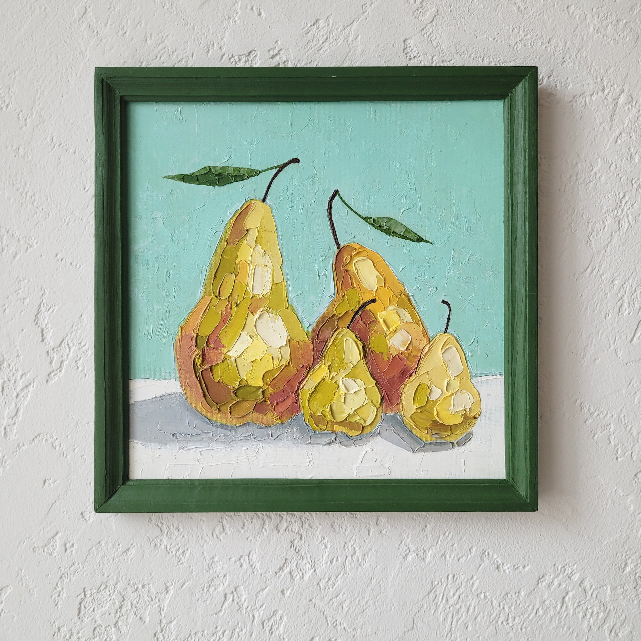Картина маслом. Натюрморт с грушами. Семейка груш. Галерея авторских картин художницы Бельмесовой Евгении