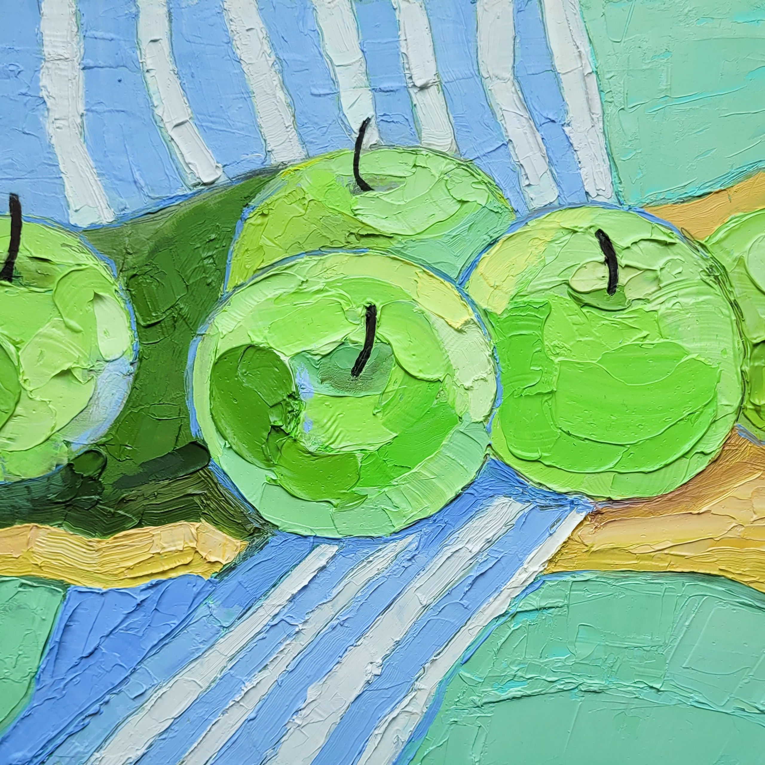 «Яблочки зеленые». Масло на картоне. 25×20см. Цена без рамы. 6000р. Галерея авторских картин художницы Бельмесовой Евгении