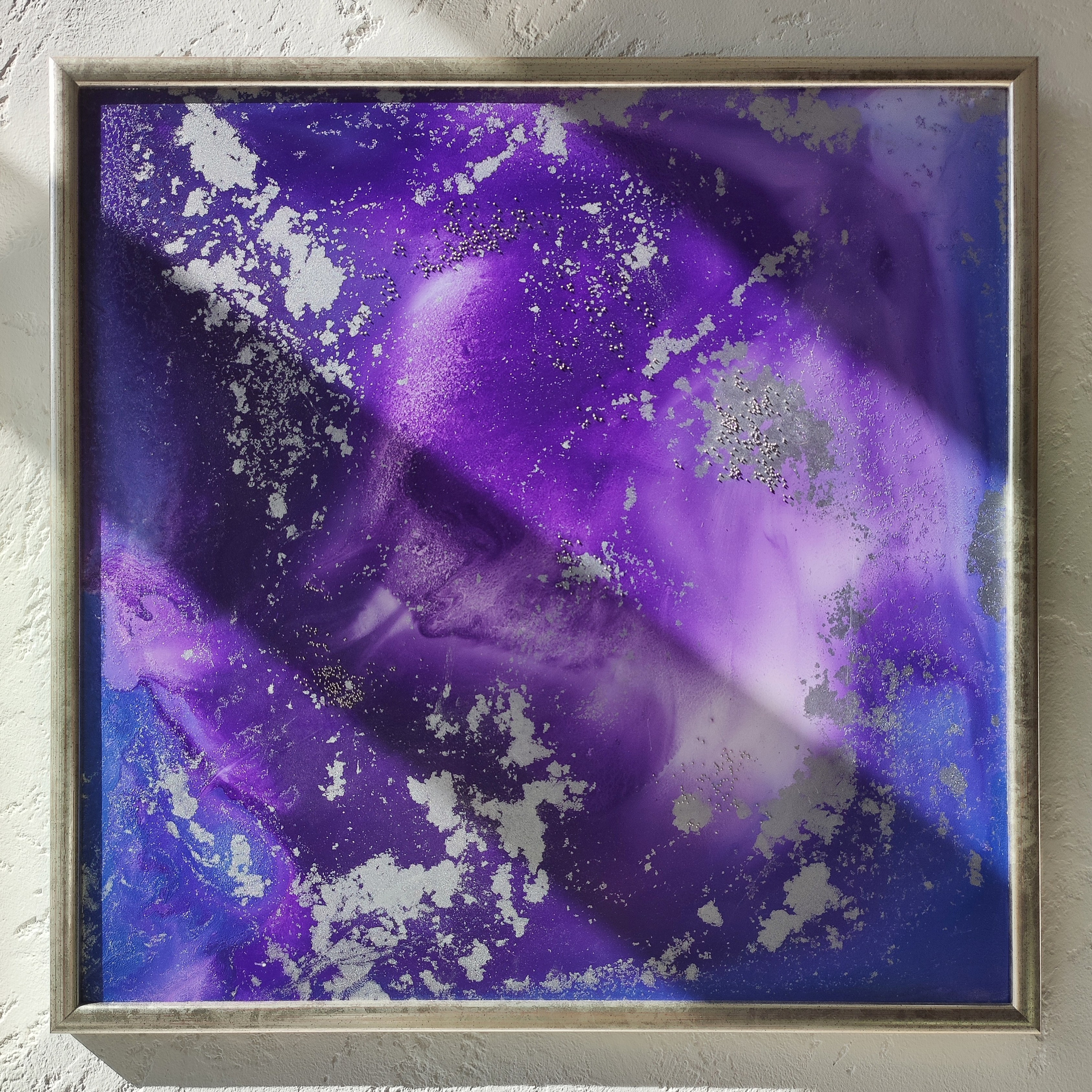 «На небе ровно столько звезд, сколько наших глаз». Абстрактная картина, акрил, пластик. 52×52 см. 2500р в раме. Галерея авторских картин художницы Бельмесовой Евгении