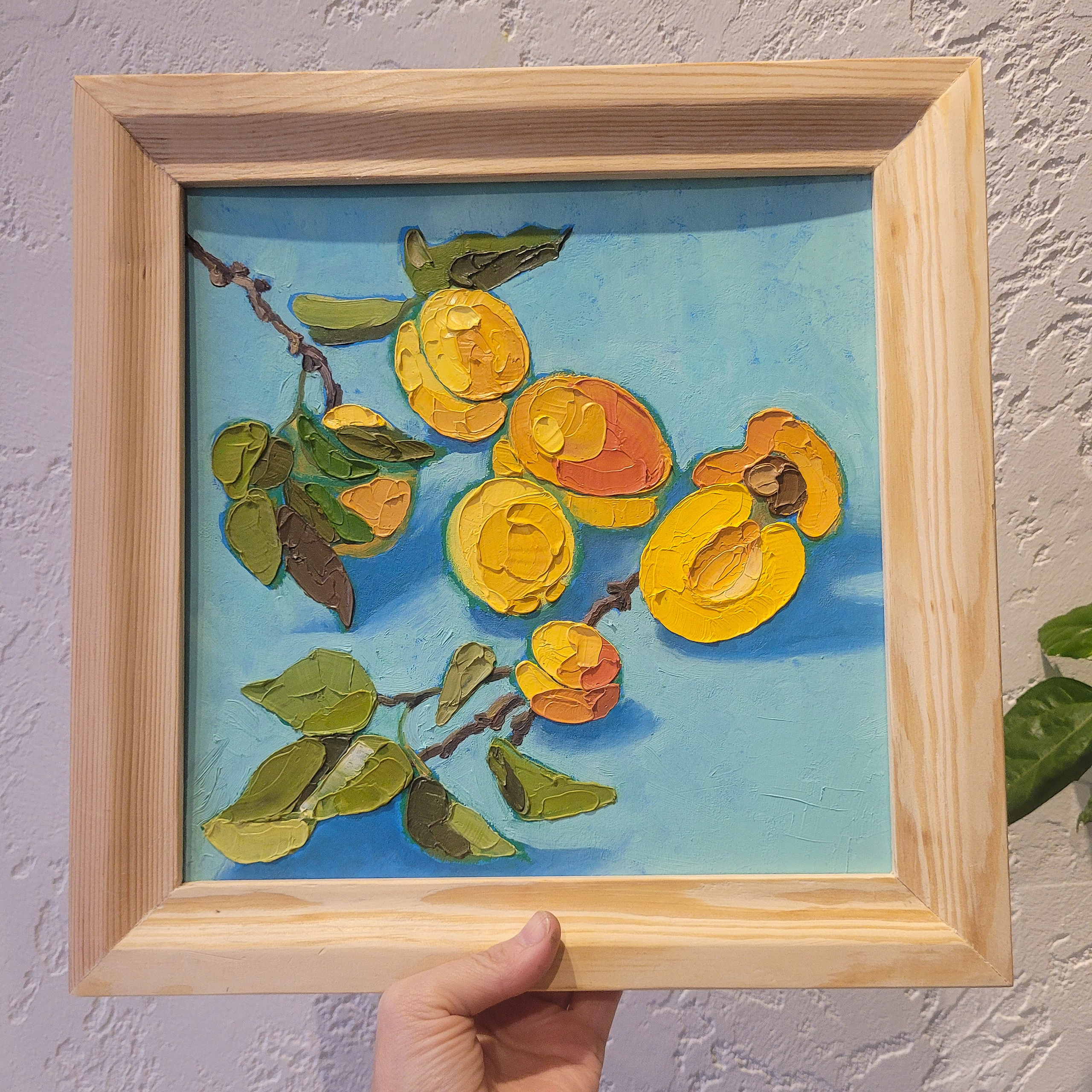 Картина маслом «Солнечные абрикосы», масло на картоне, 25×25 см. 5000р. Галерея авторских картин художницы Бельмесовой Евгении