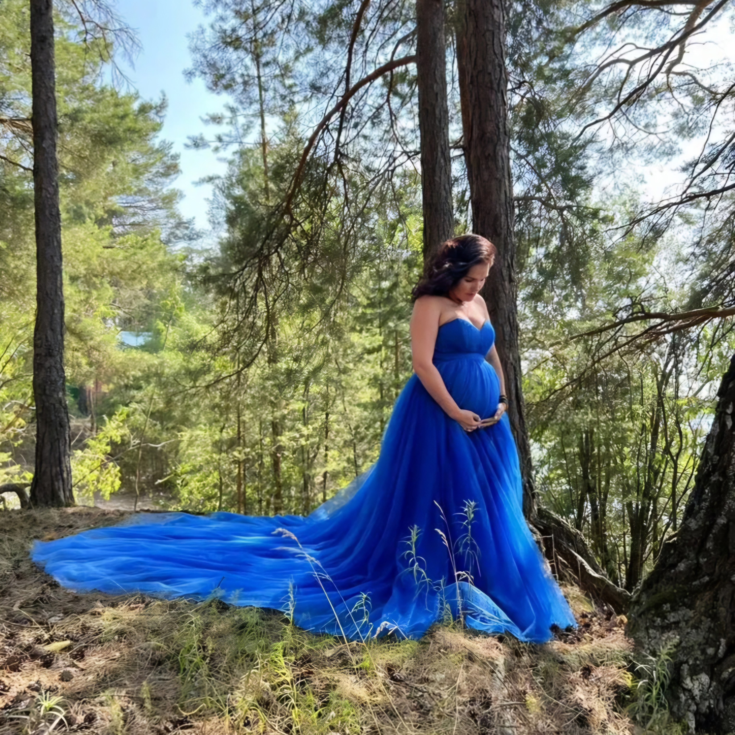 Платье синее Ангара со шлейфом