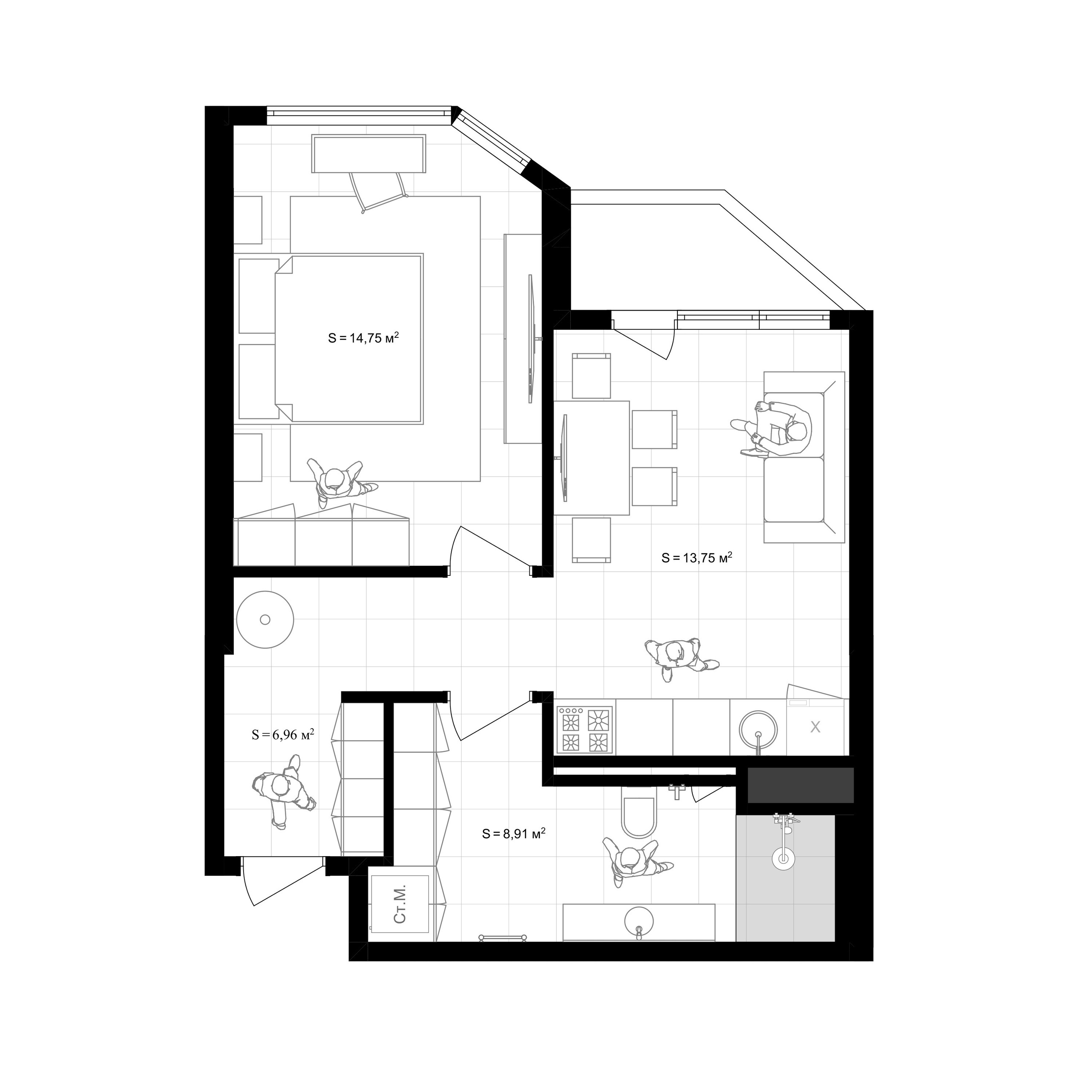 KURORTNY 45X2 | Дизайн проект однокомнатных квартир в Сочи. Студия дизайна интерьера в Сочи mon buro Дизайнер Павел Пура