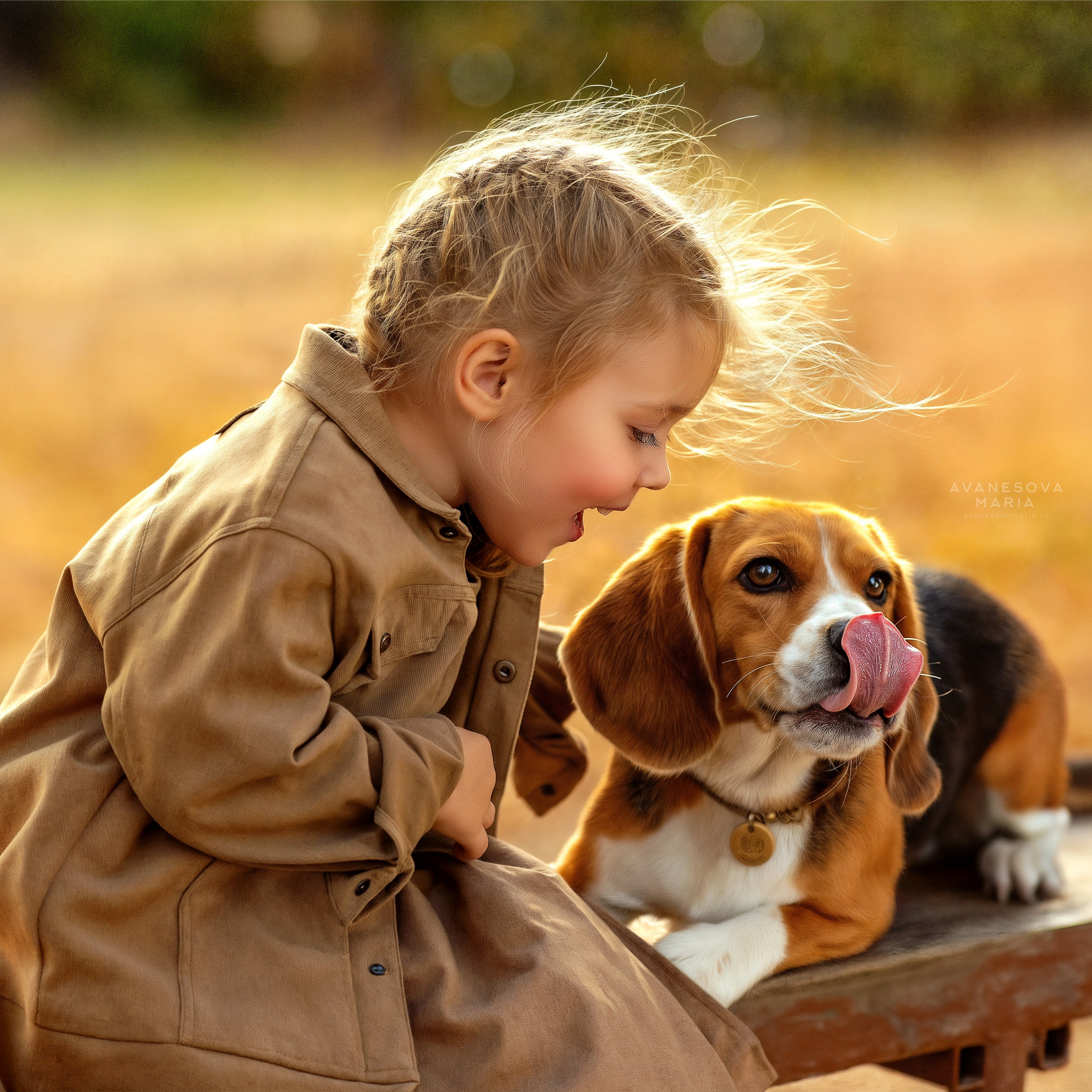 Фотосъемка на природе, ребенок и собака, осень