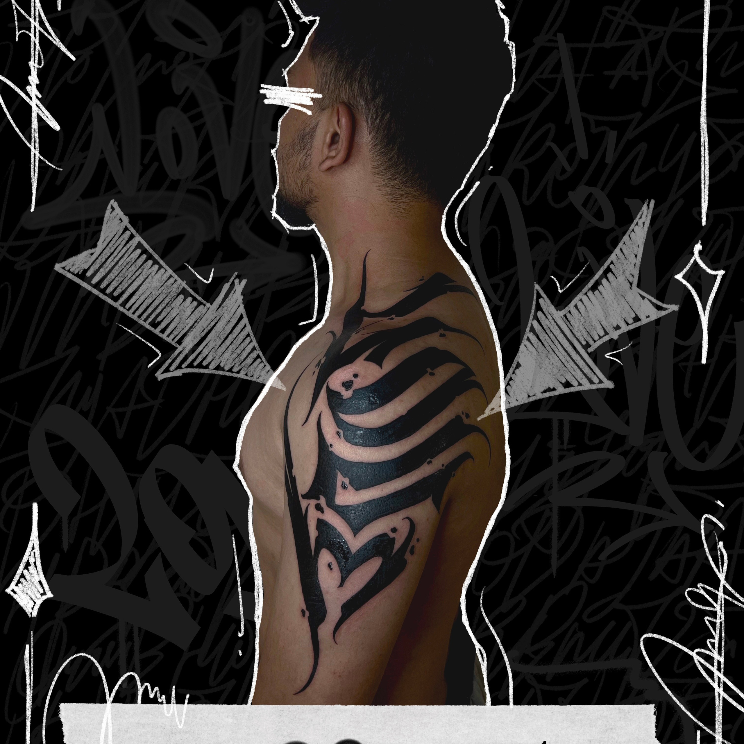 «Love» татуха на плече в стиле нео готики. 2 сеанса, 7 часов 35.000₽