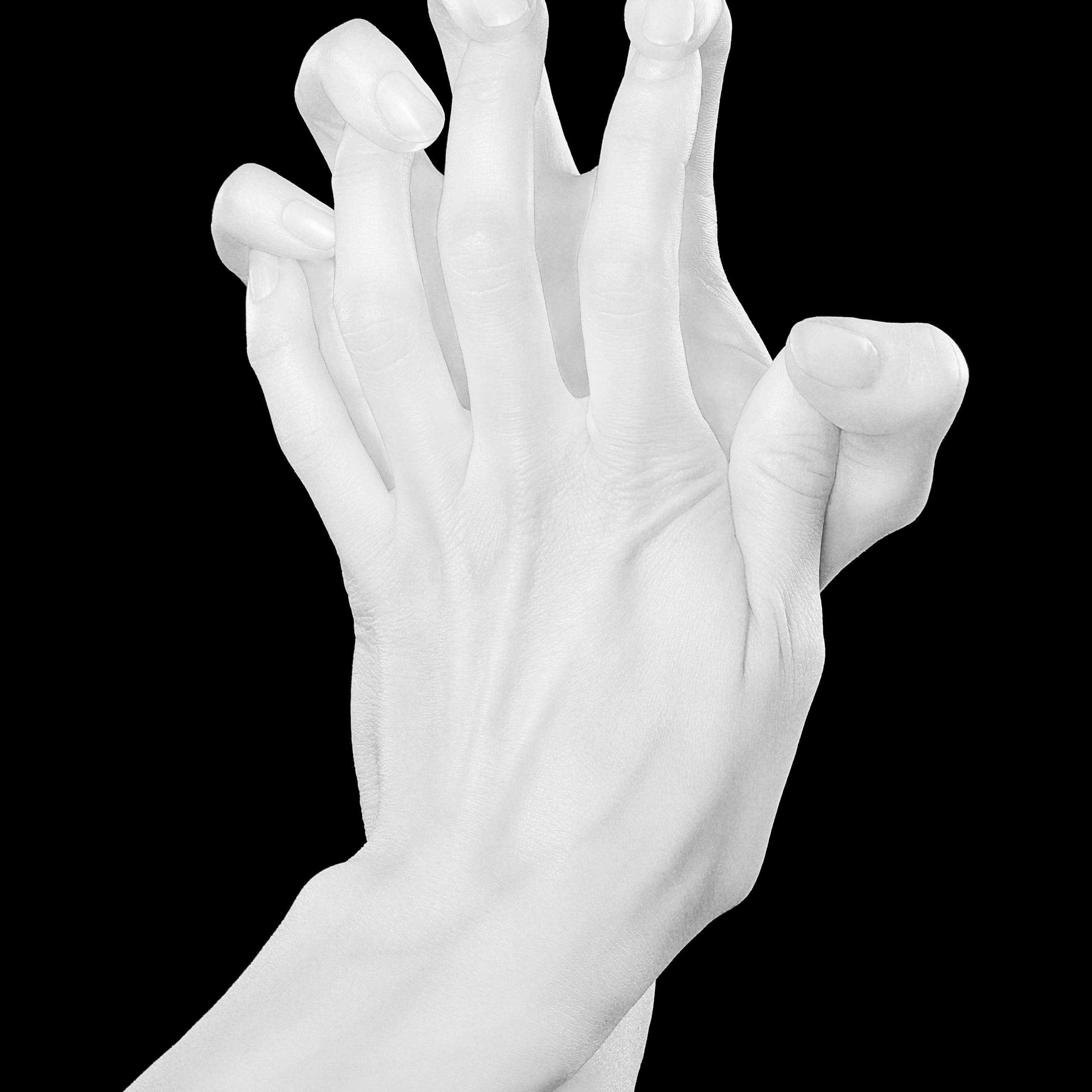 Black and white photo of touching hands