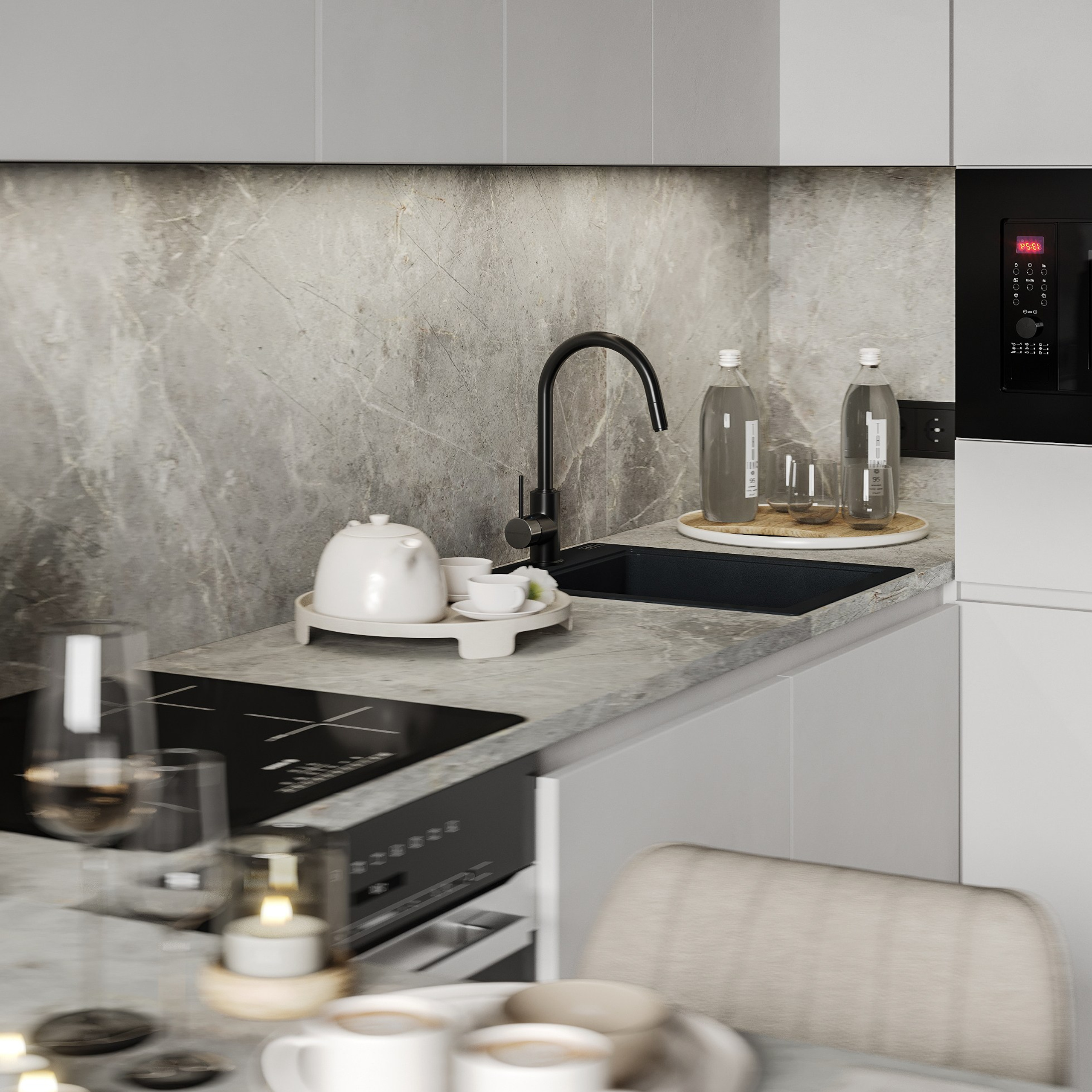 Кухня-гостиная в серых тонах. LAW.DES / ДИЗАЙНЕР ИНТЕРЬЕРОВ