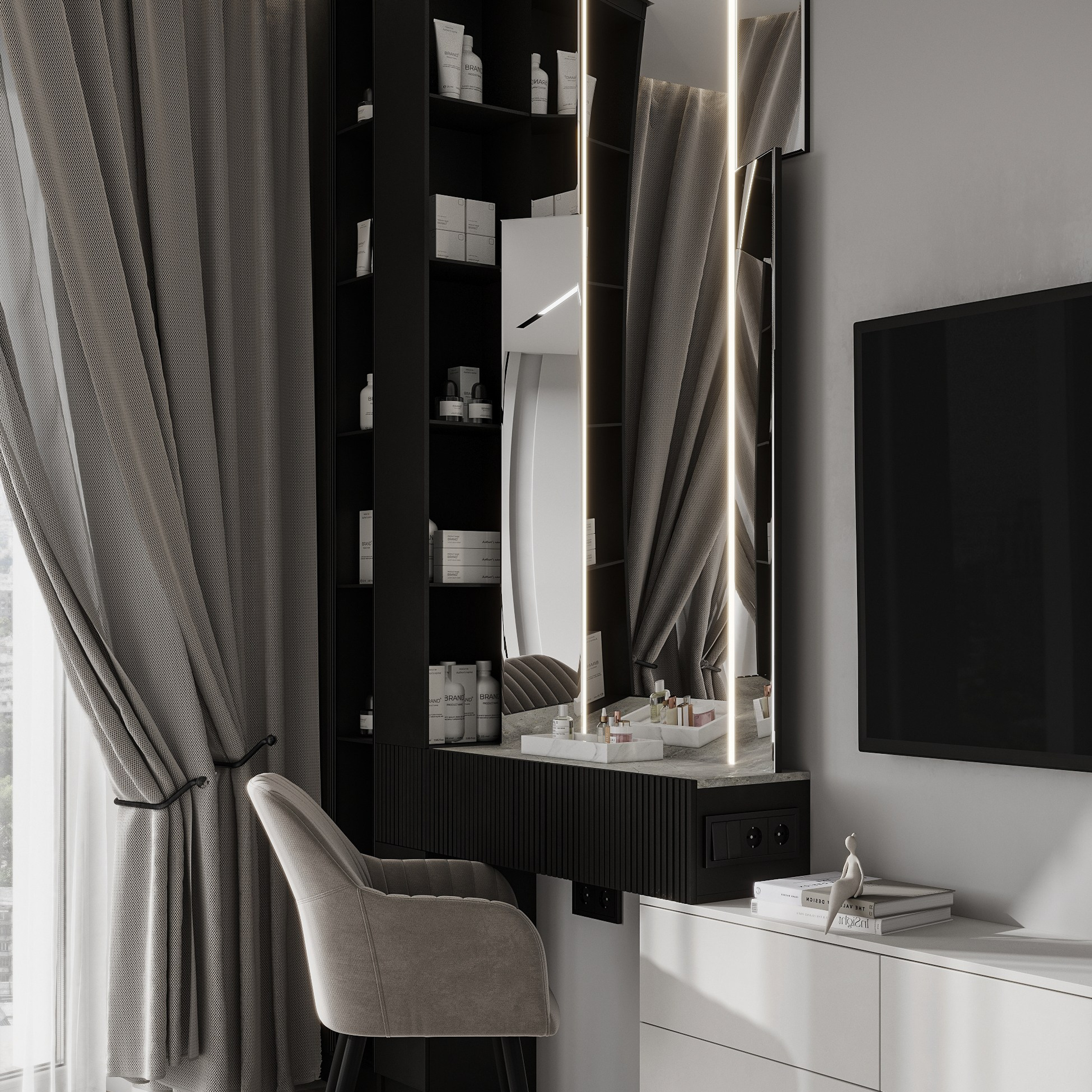 Спальня с функциональной ТВ зоной. LAW.DES / ДИЗАЙНЕР ИНТЕРЬЕРОВ