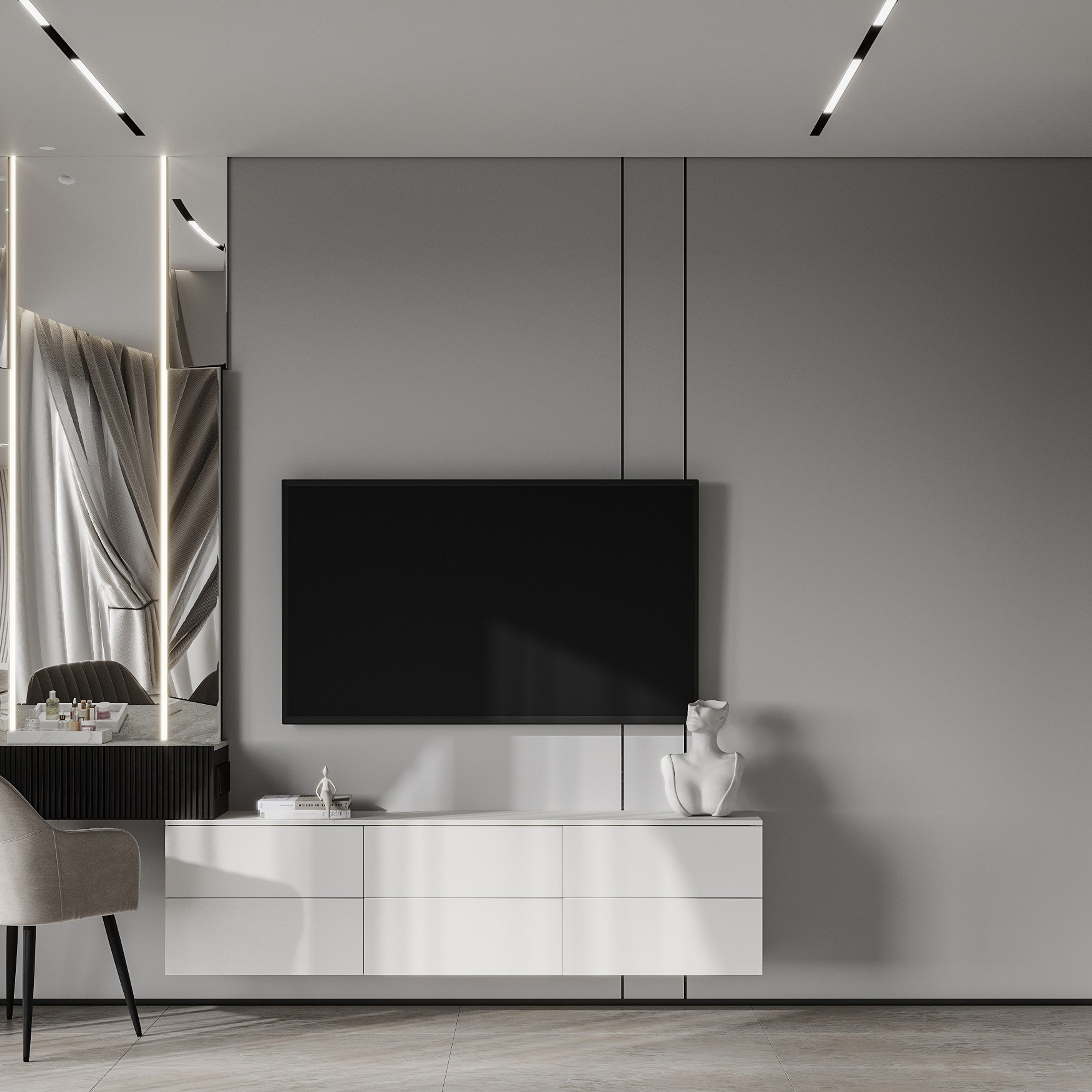 Спальня с функциональной ТВ зоной. LAW.DES / ДИЗАЙНЕР ИНТЕРЬЕРОВ