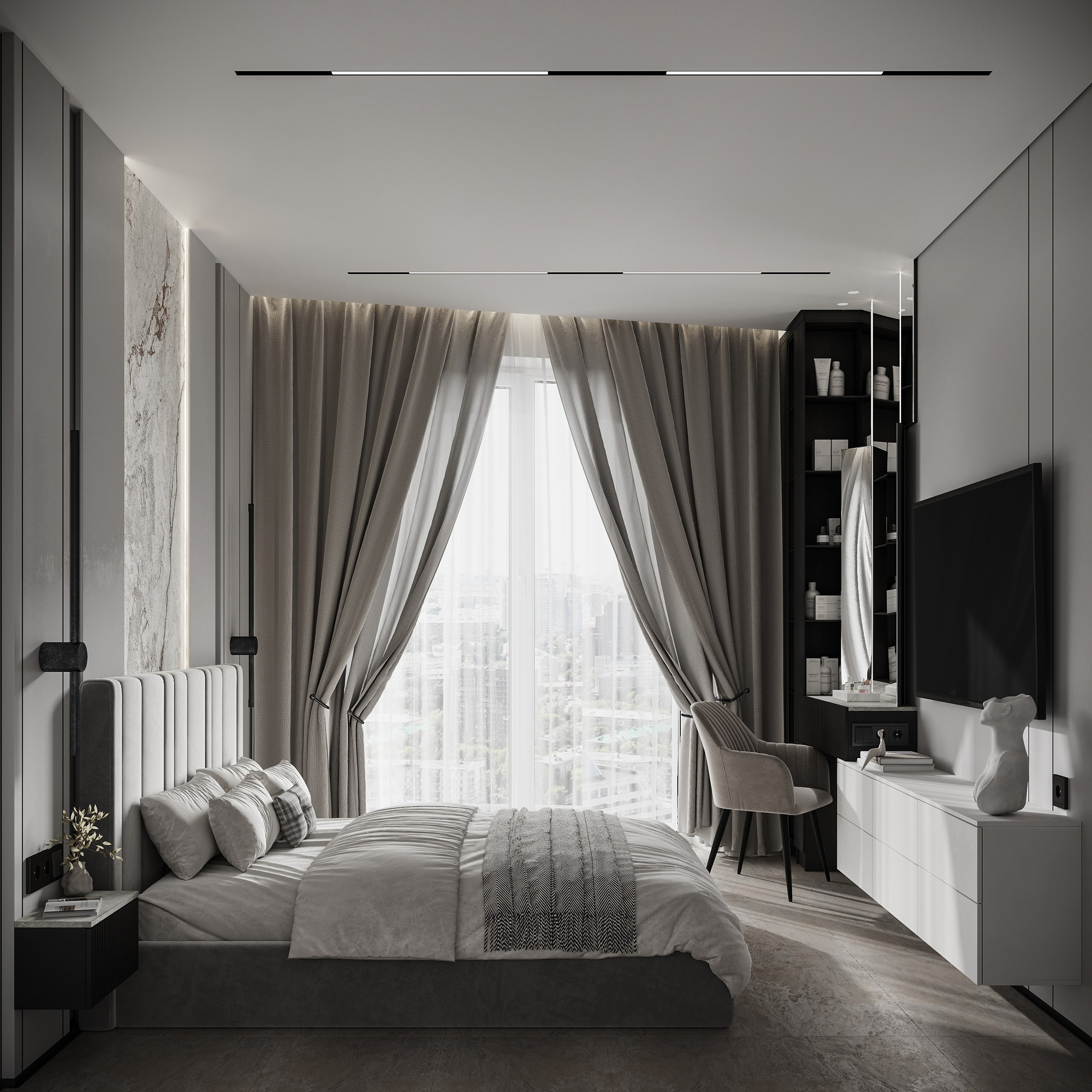 Спальня с функциональной ТВ зоной. LAW.DES / ДИЗАЙНЕР ИНТЕРЬЕРОВ