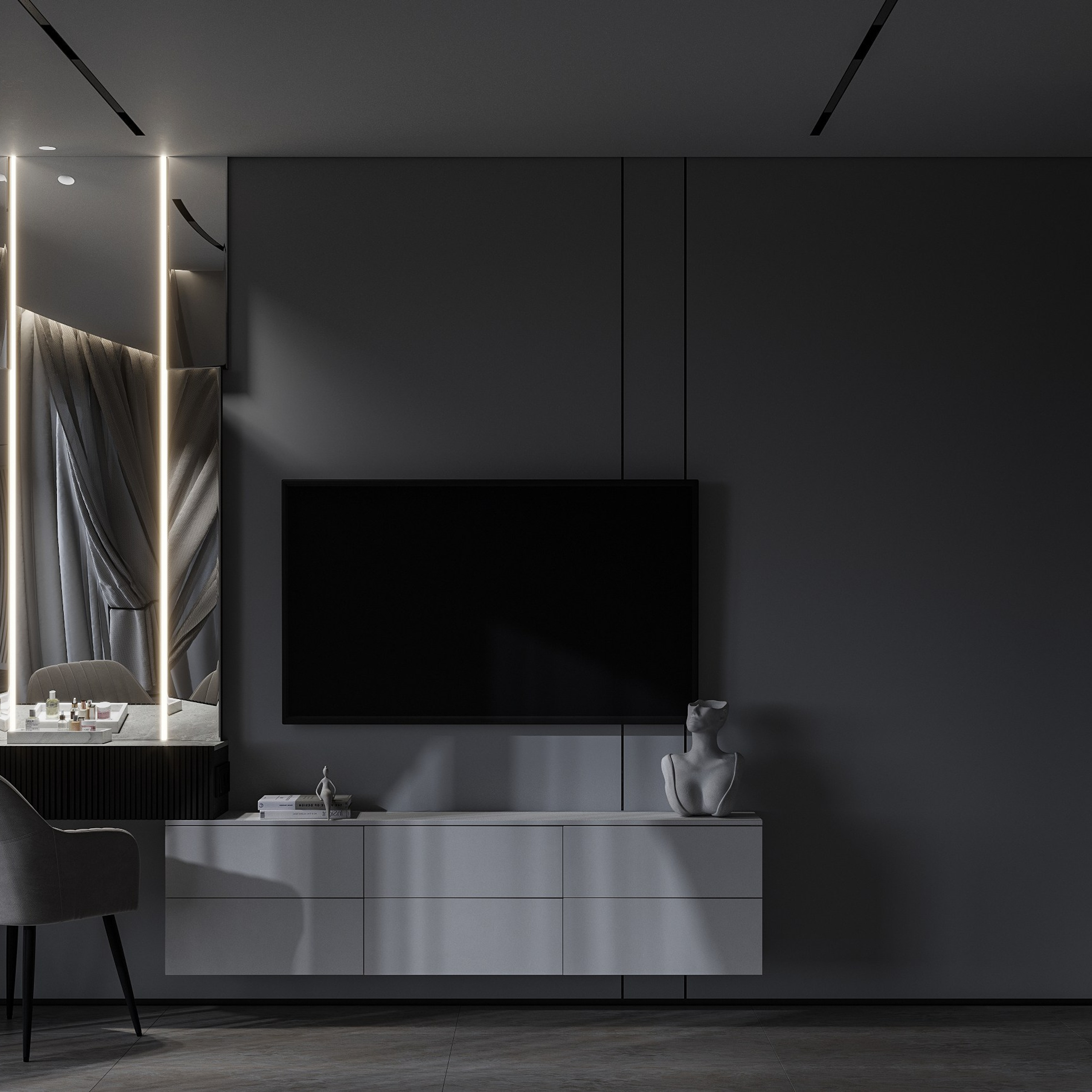 Спальня с функциональной ТВ зоной. LAW.DES / ДИЗАЙНЕР ИНТЕРЬЕРОВ