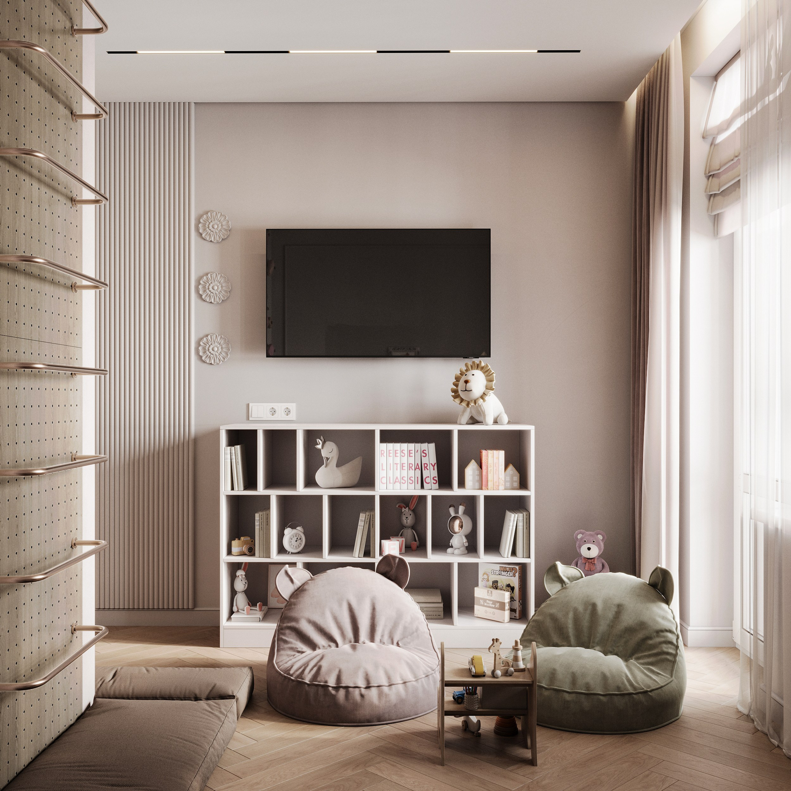 ТВ зона в детской комнате для девочки