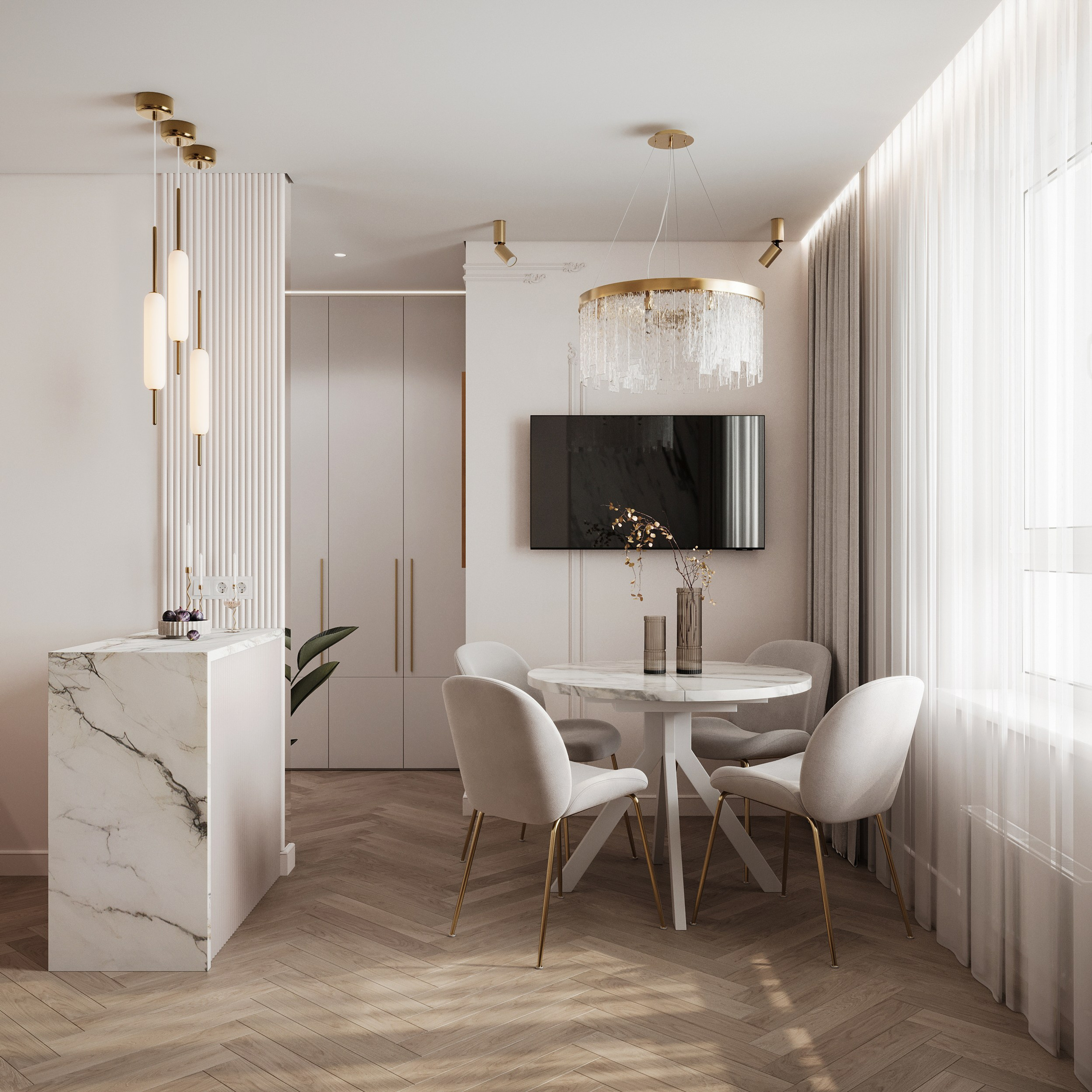 Обеденная зона на кухне-гостиной