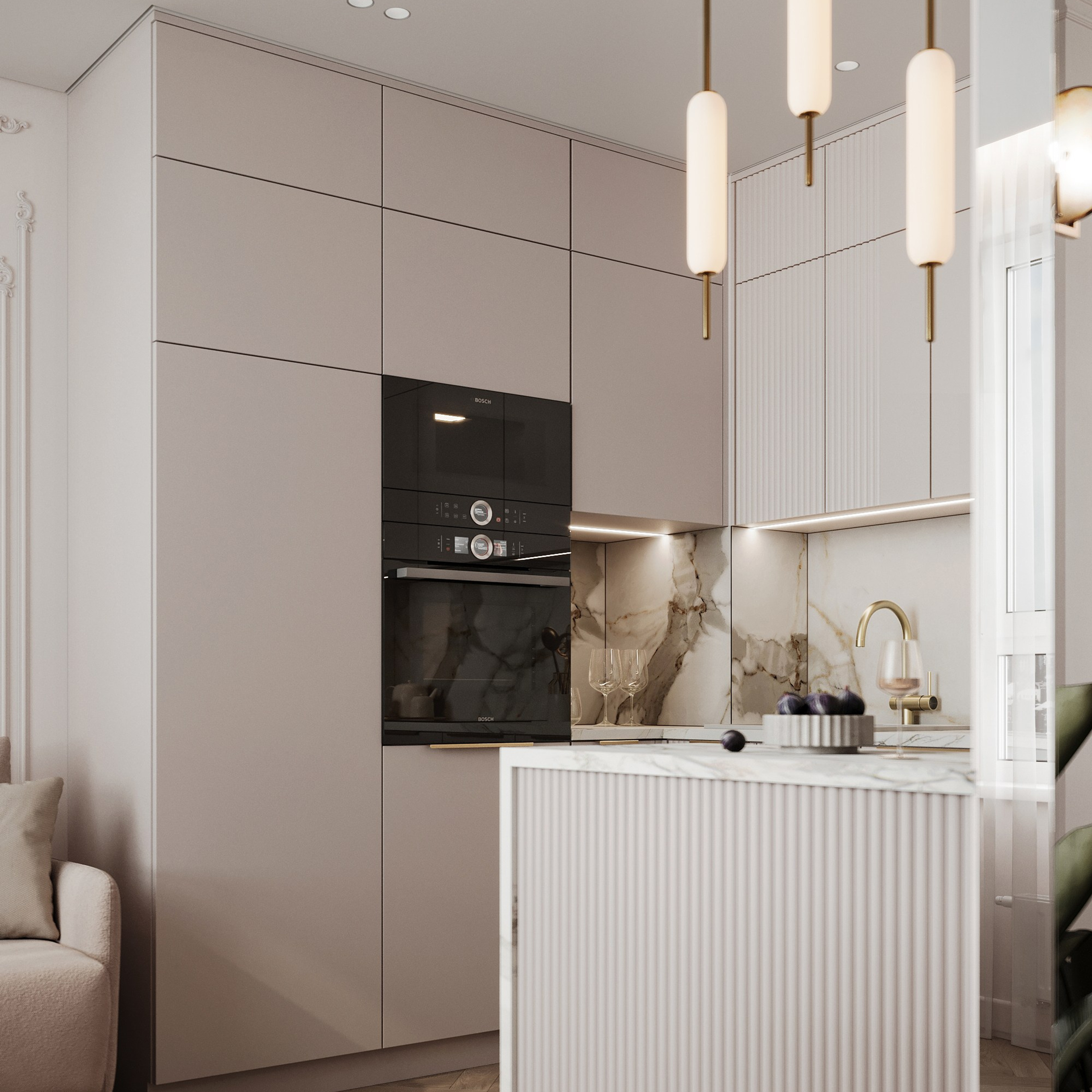 Встроенная техника: холодильник, духовой шкаф, СВЧ